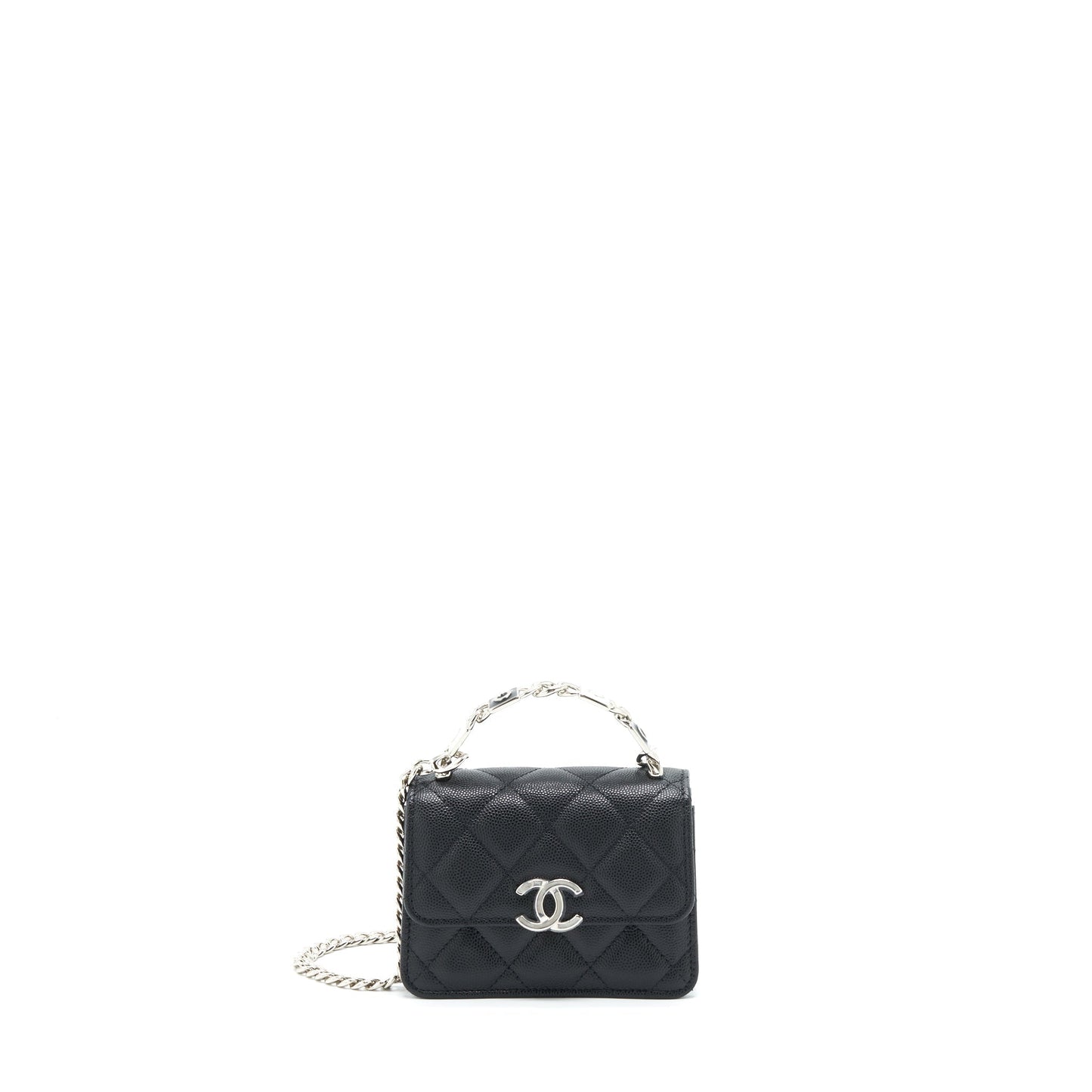 Chanel 22S Giant Chain Top Handle Mini Flap Bag Caviar Black