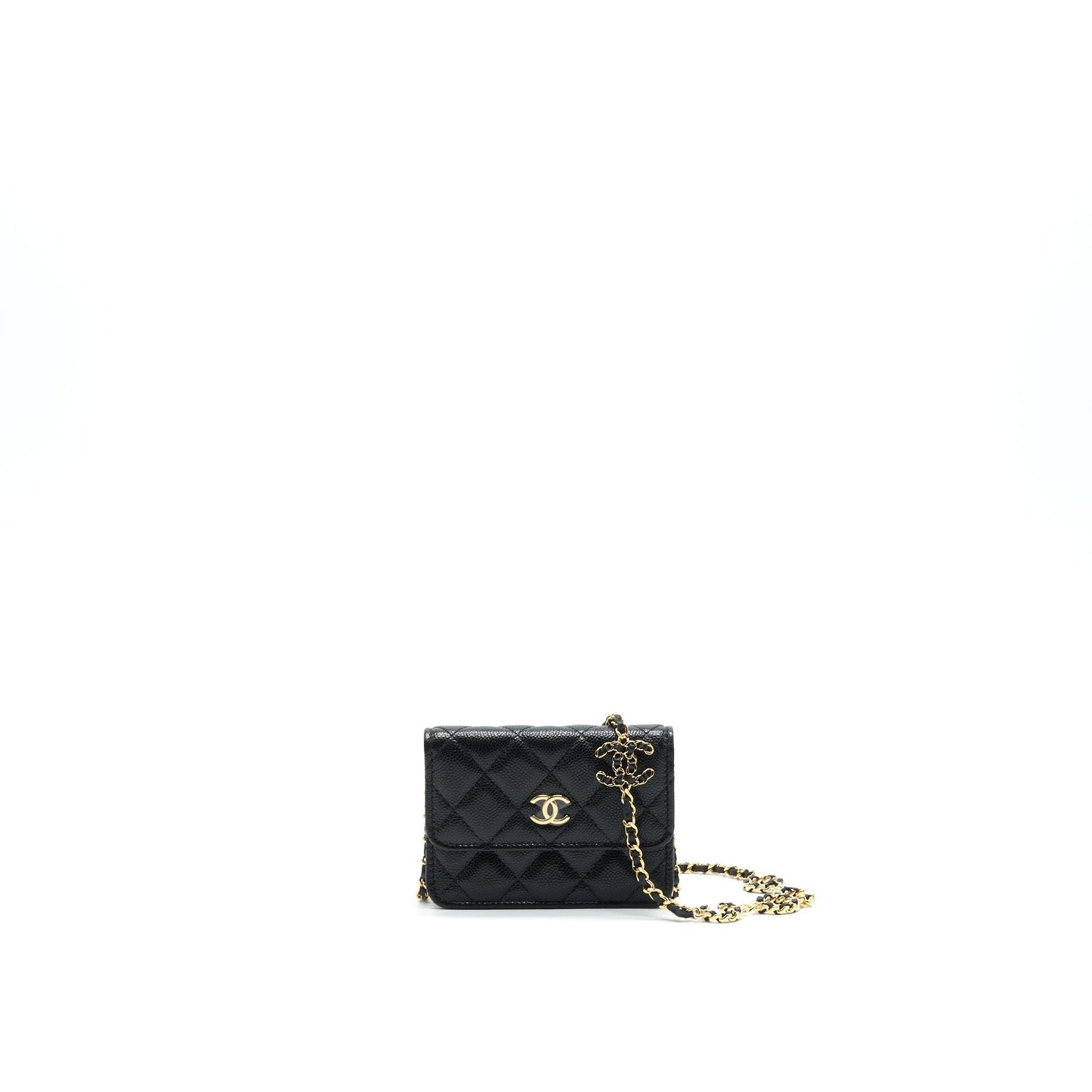 Chanel 21A Flap Card Holder With Chain Black