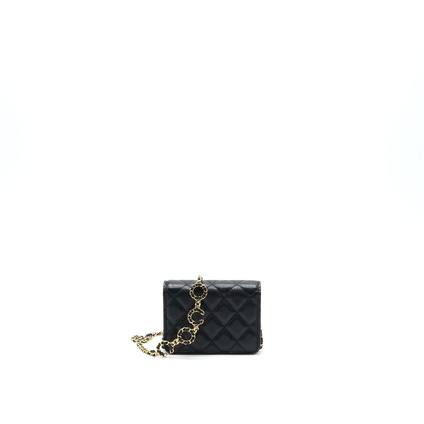 Chanel 21A Flap Card Holder With Chain Black