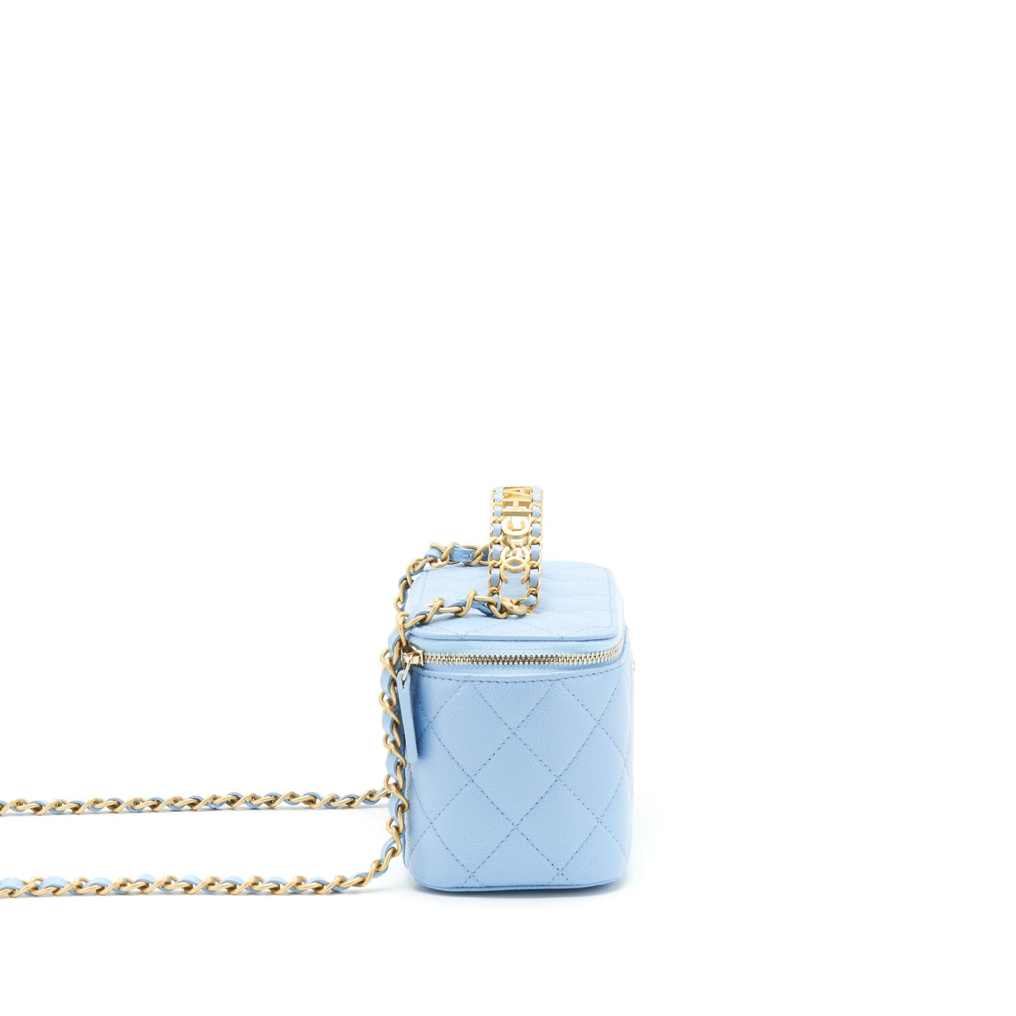 Chanel 22S Long Vanity Case With Letter Handle Caviar Light Blue