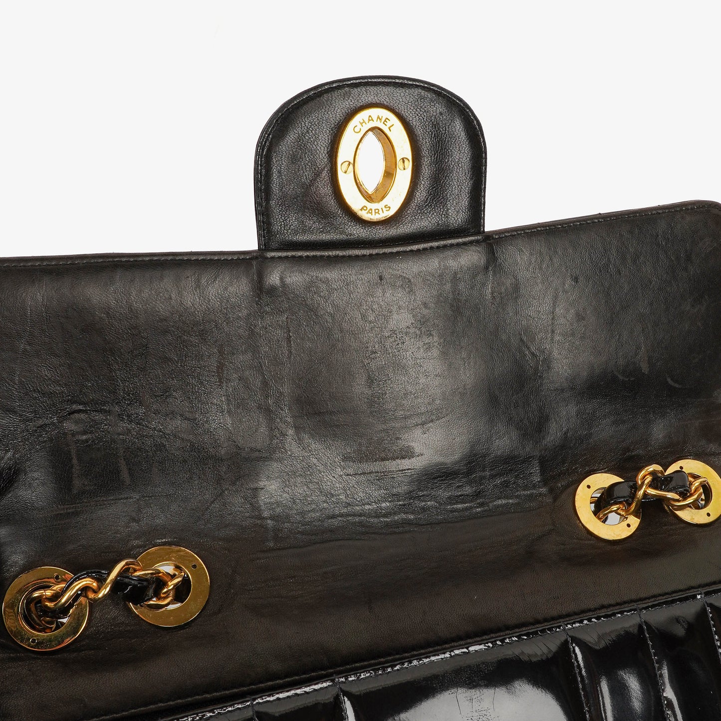 Chanel Jumbo CC Vertical Black Quilted Patent Leather Flap Bag 24K Gold-Plated Hardware