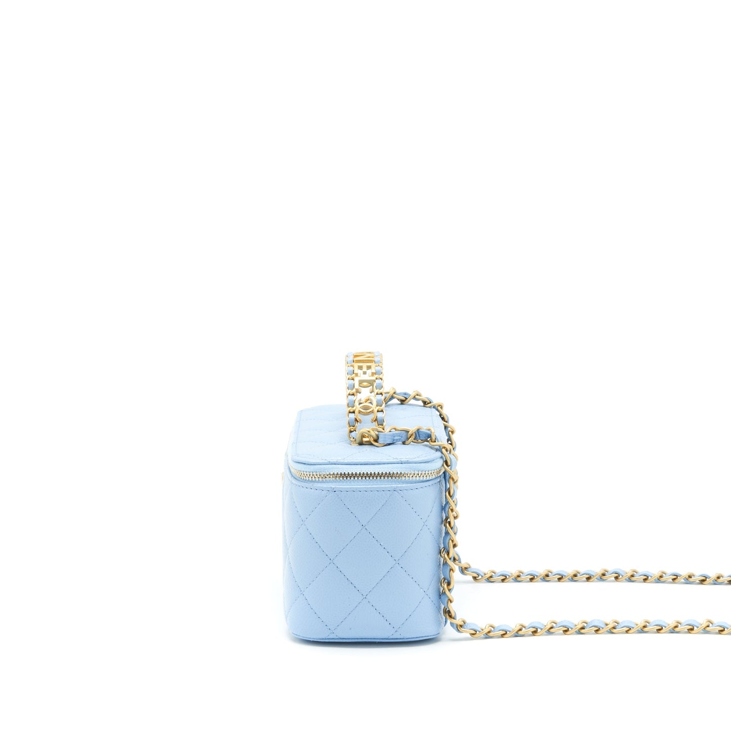 Chanel 22S Long Vanity Case With Letter Handle Caviar Light Blue