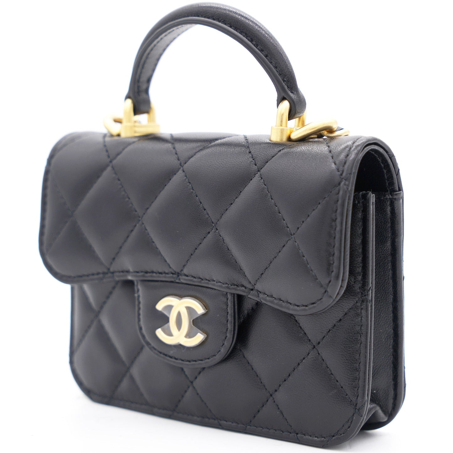 Chanel Black Quilted Leather Nano Top Handle Square Classic Flap Bag