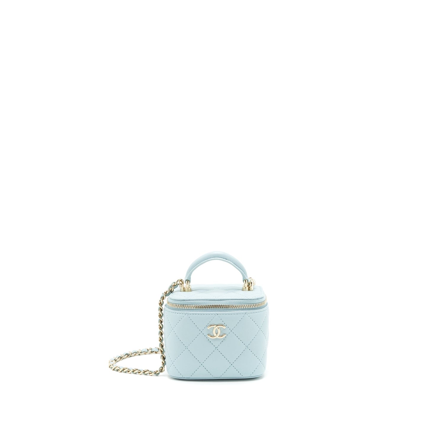 Chanel 22S Mini Top Handle Vanity Case Lambskin Light Blue L