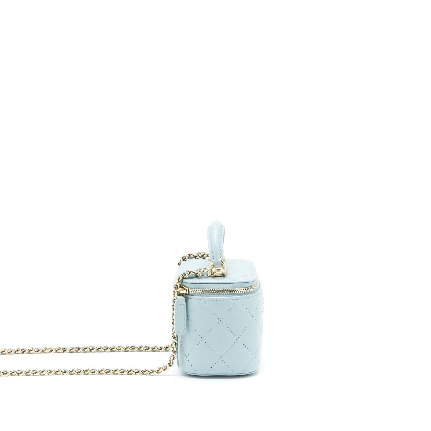 Chanel 22S Mini Top Handle Vanity Case Lambskin Light Blue L
