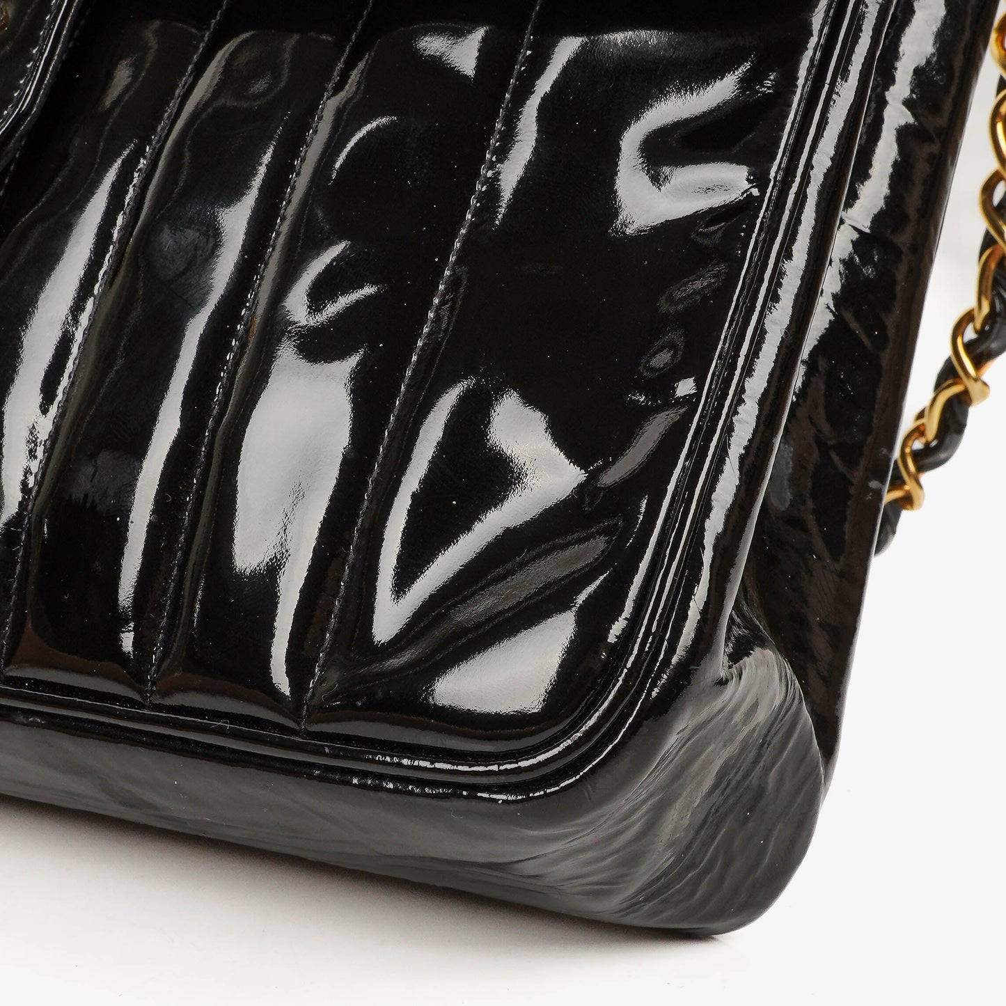 Chanel Jumbo CC Vertical Black Quilted Patent Leather Flap Bag 24K Gold-Plated Hardware