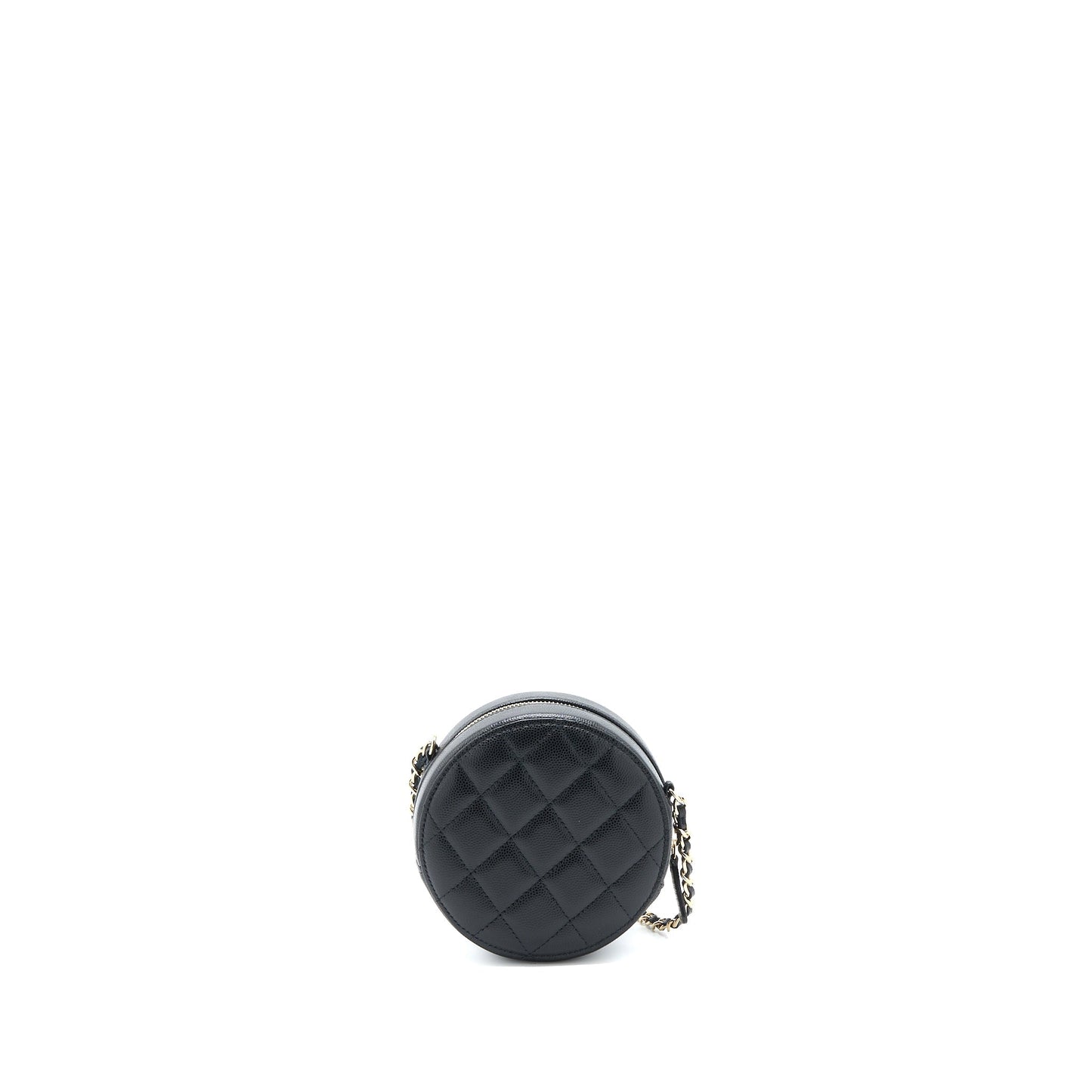 Chanel Crystal CC Logo Round Clutch with Chain Caviar Black L