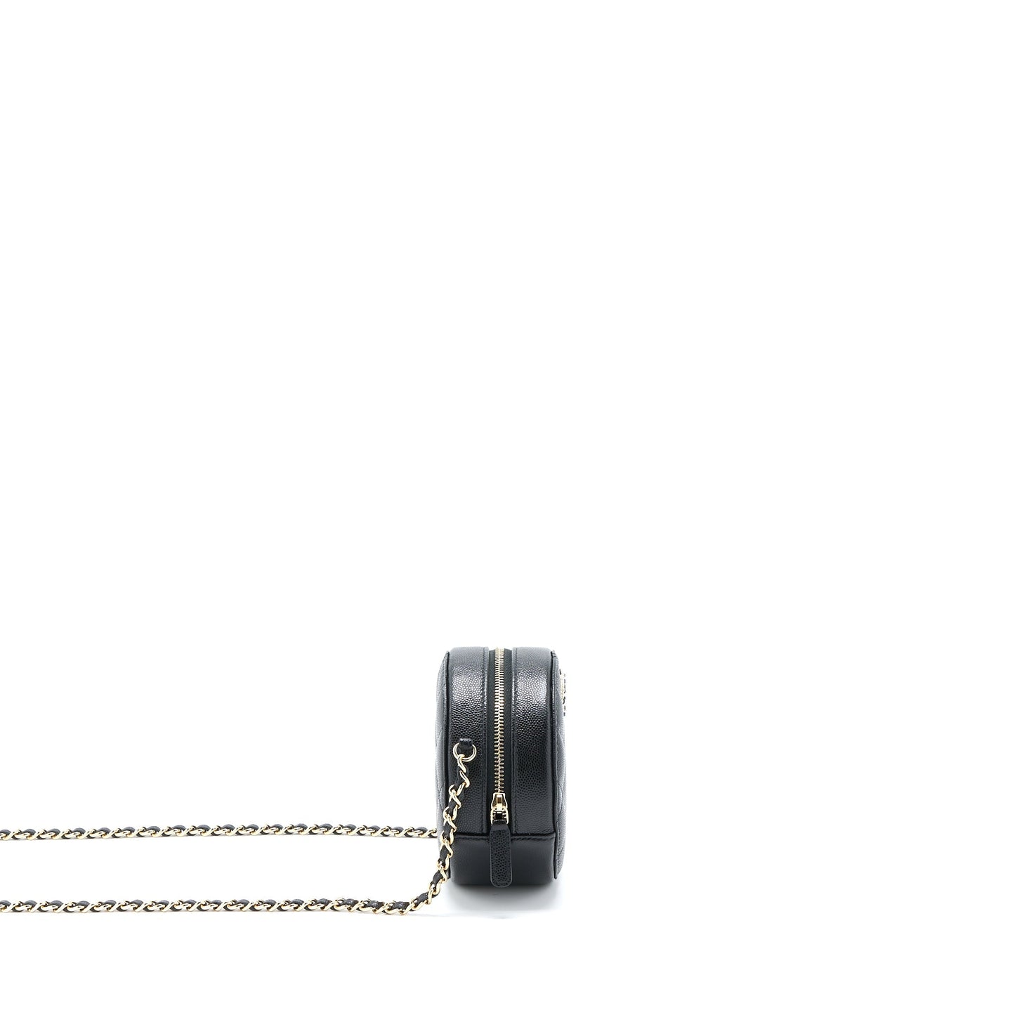 Chanel Crystal CC Logo Round Clutch with Chain Caviar Black L