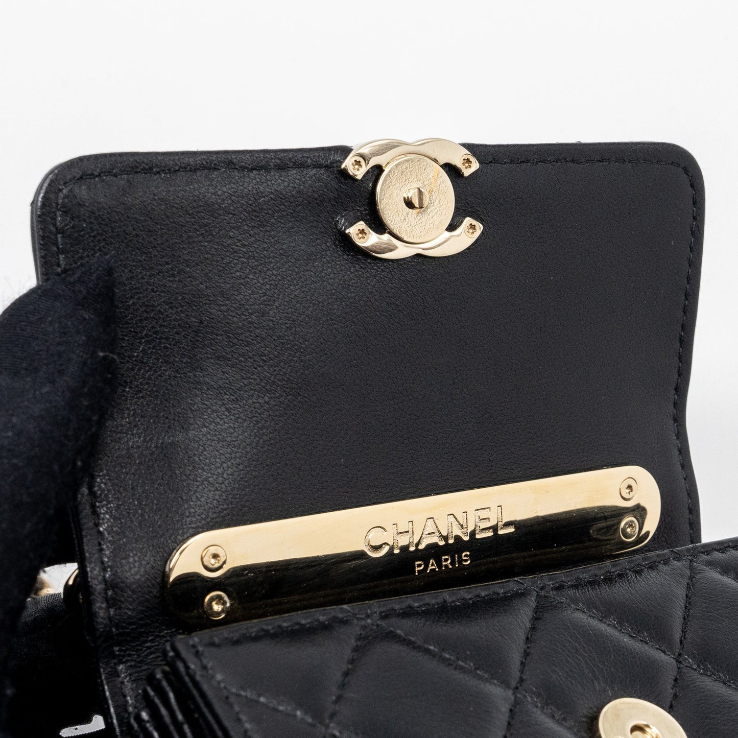 chanel top handle mini flap bag with chain lambskin black L (microchip)