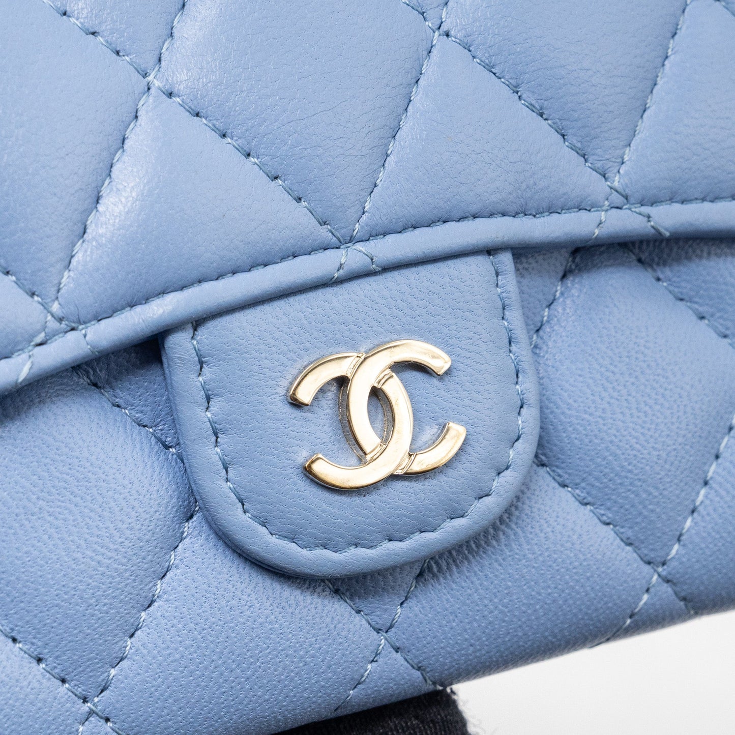 Chanel Classic Flap Card Holder Lambskin Light Blue L