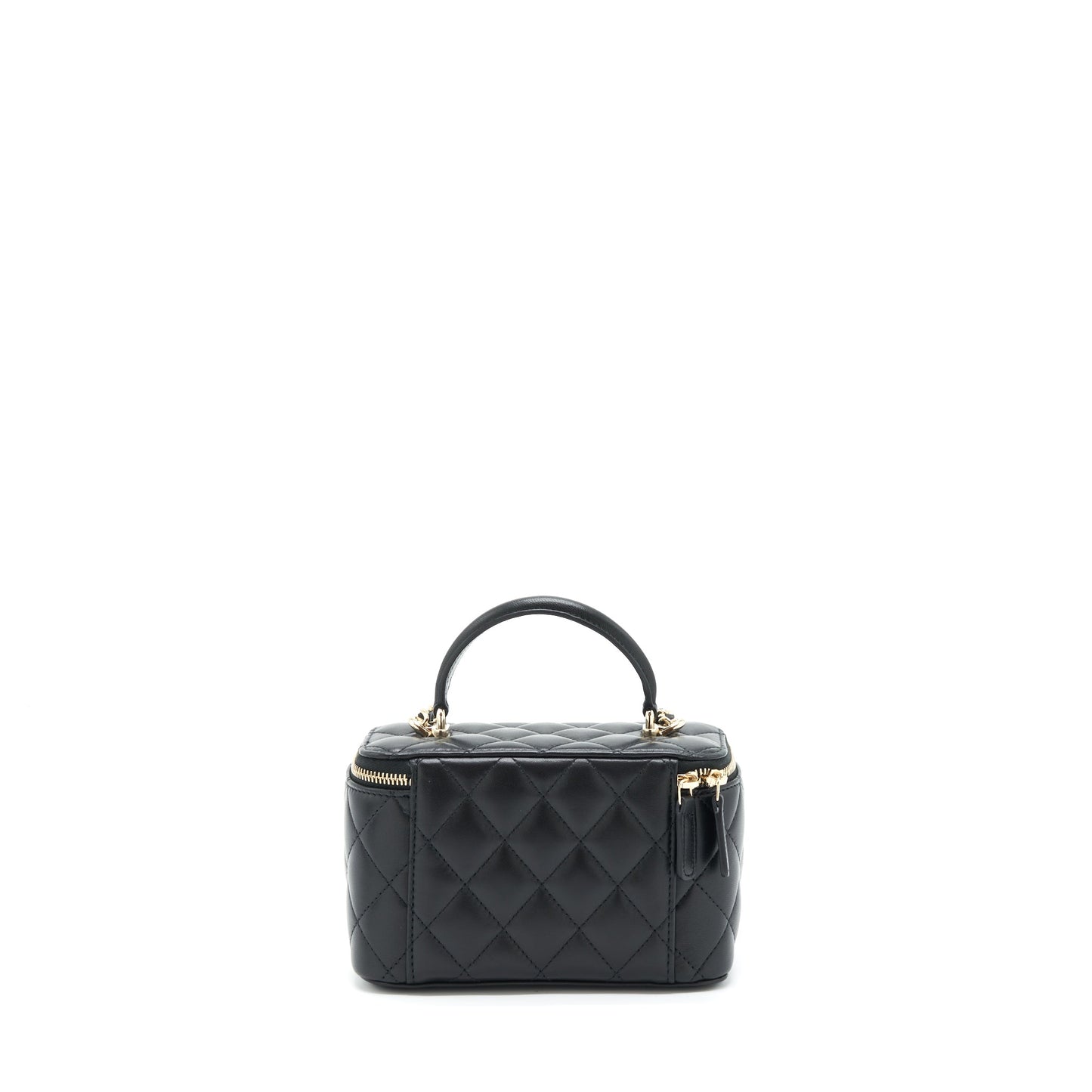 Chanel 22A Mini Top Handle Long Vanity With Chain Lambskin Black L (Microchip)