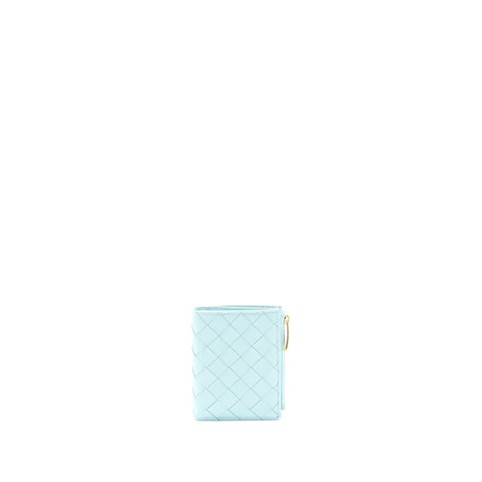 Bottega Veneta Bi-Fold Zip Wallet Lambskin Light Blue