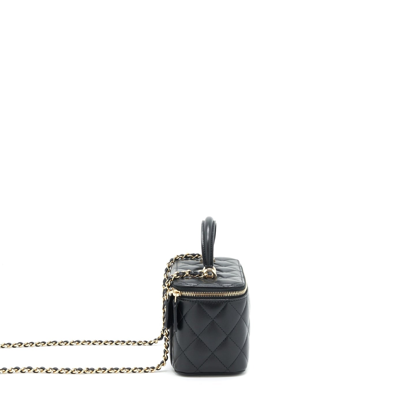 Chanel 22A Mini Top Handle Long Vanity With Chain Lambskin Black L (Microchip)