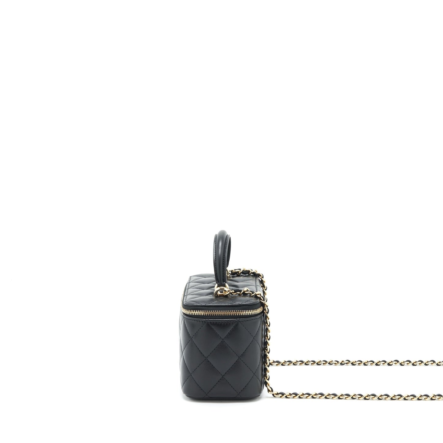 Chanel 22A Mini Top Handle Long Vanity With Chain Lambskin Black L (Microchip)