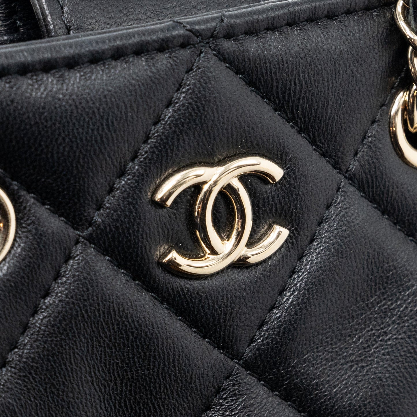 Chanel quilted super mini tote with chain lambskin black L