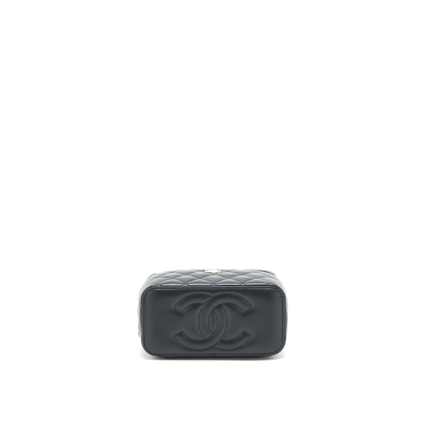 Chanel 22A Mini Top Handle Long Vanity With Chain Lambskin Black L (Microchip)