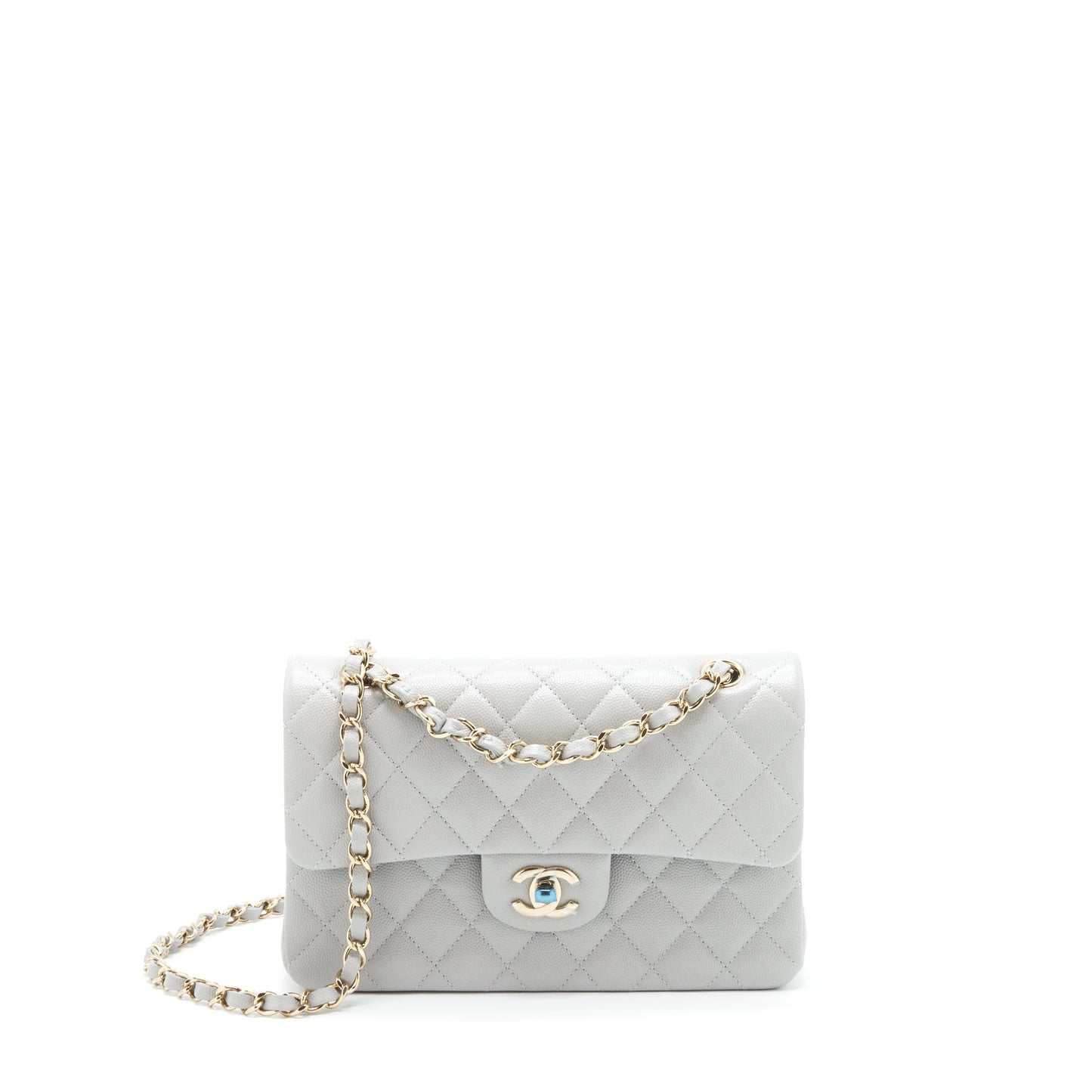 Chanel 21A Small Classic Double Flap Bag Caviar NC634 Light Grey L