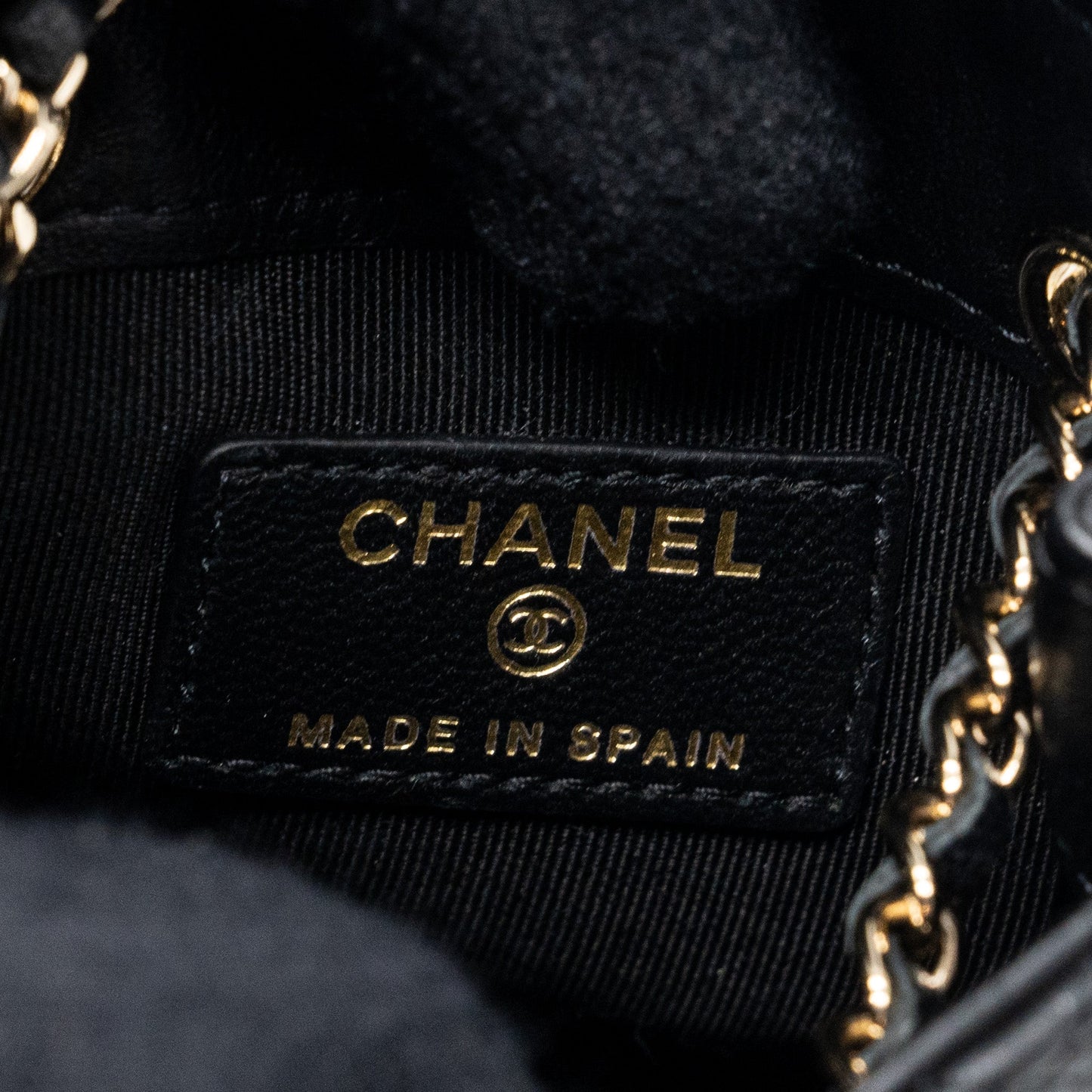 Chanel quilted super mini tote with chain lambskin black L