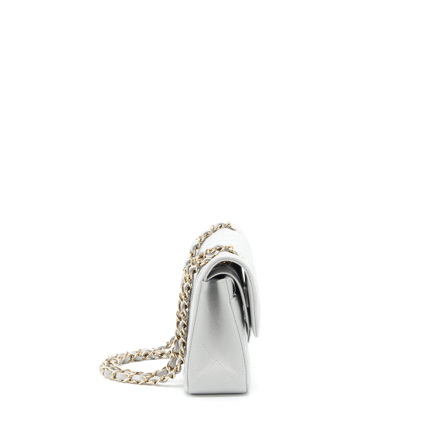 Chanel 21A Small Classic Double Flap Bag Caviar NC634 Light Grey L
