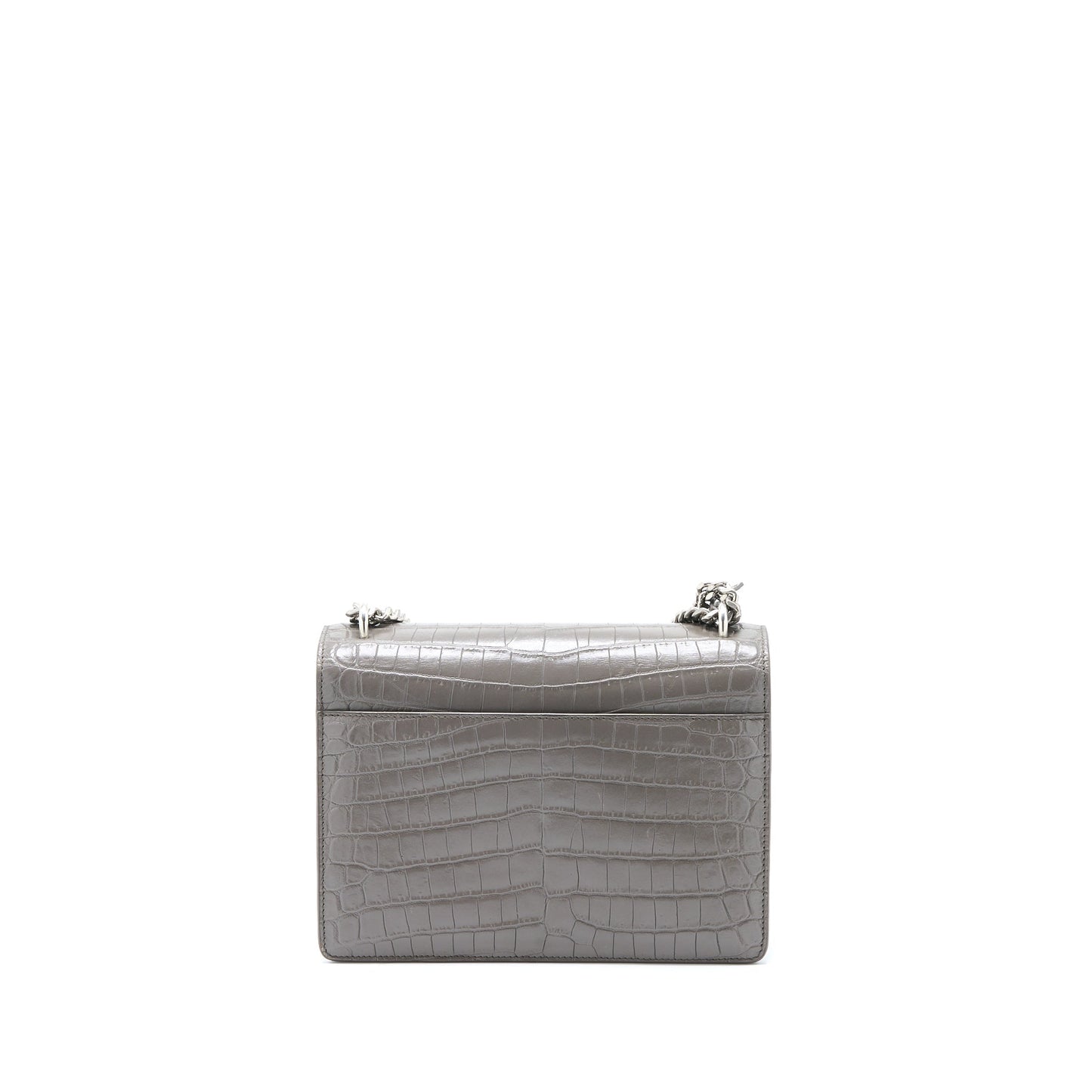 Saint Laurent Medium Sunset Chain Purse Crocodile-Embossed Calfskin Grey