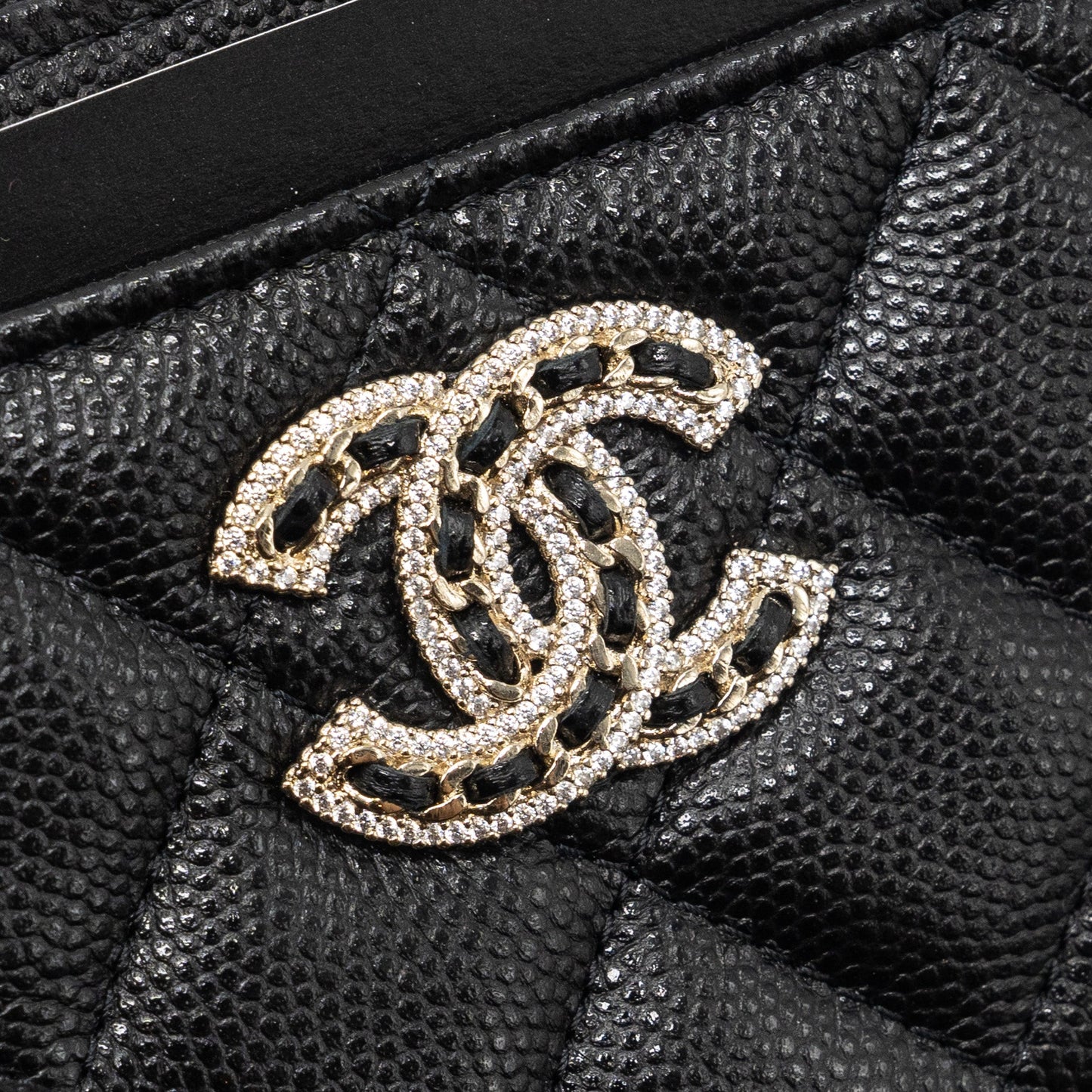 Chanel detailed CC logo zipper small wallet caviar black L