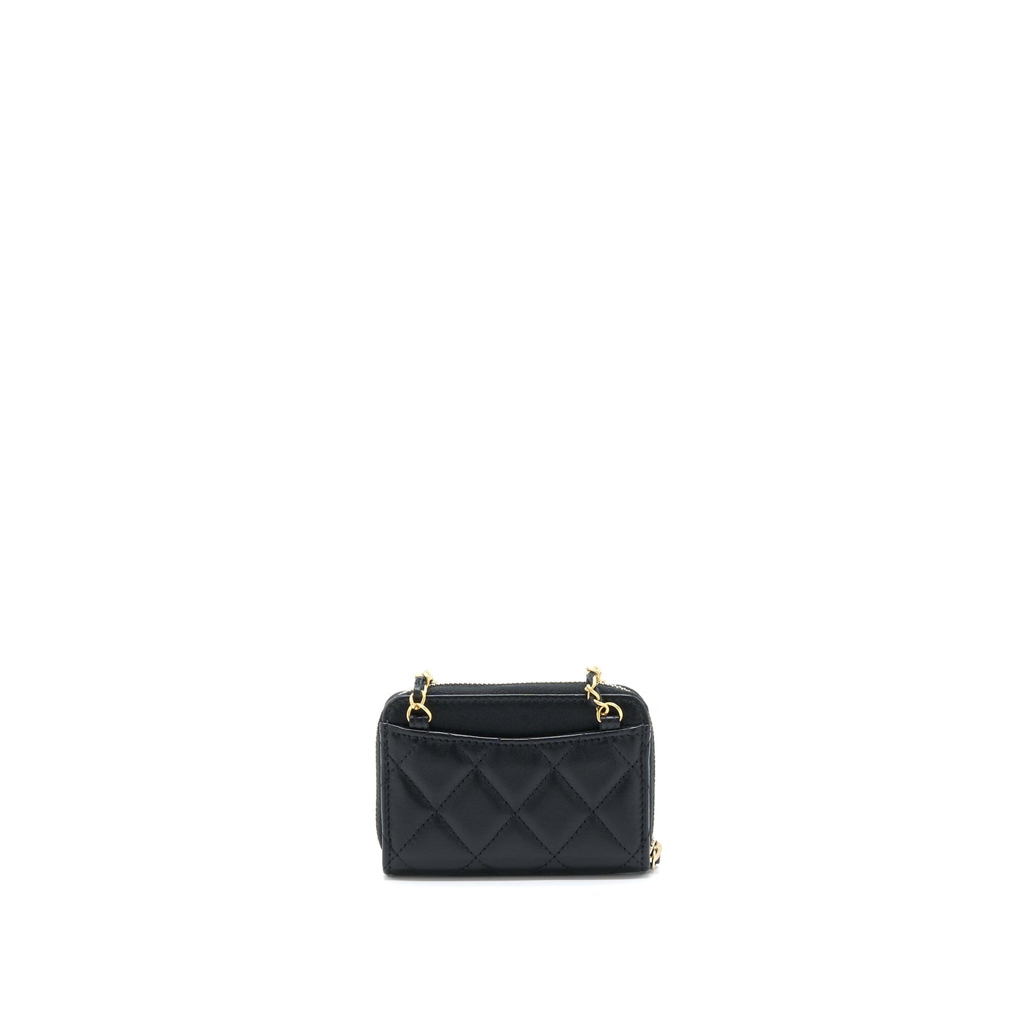 Chanel 22C Pearl Crush Card holder With Chain Lambskin Black