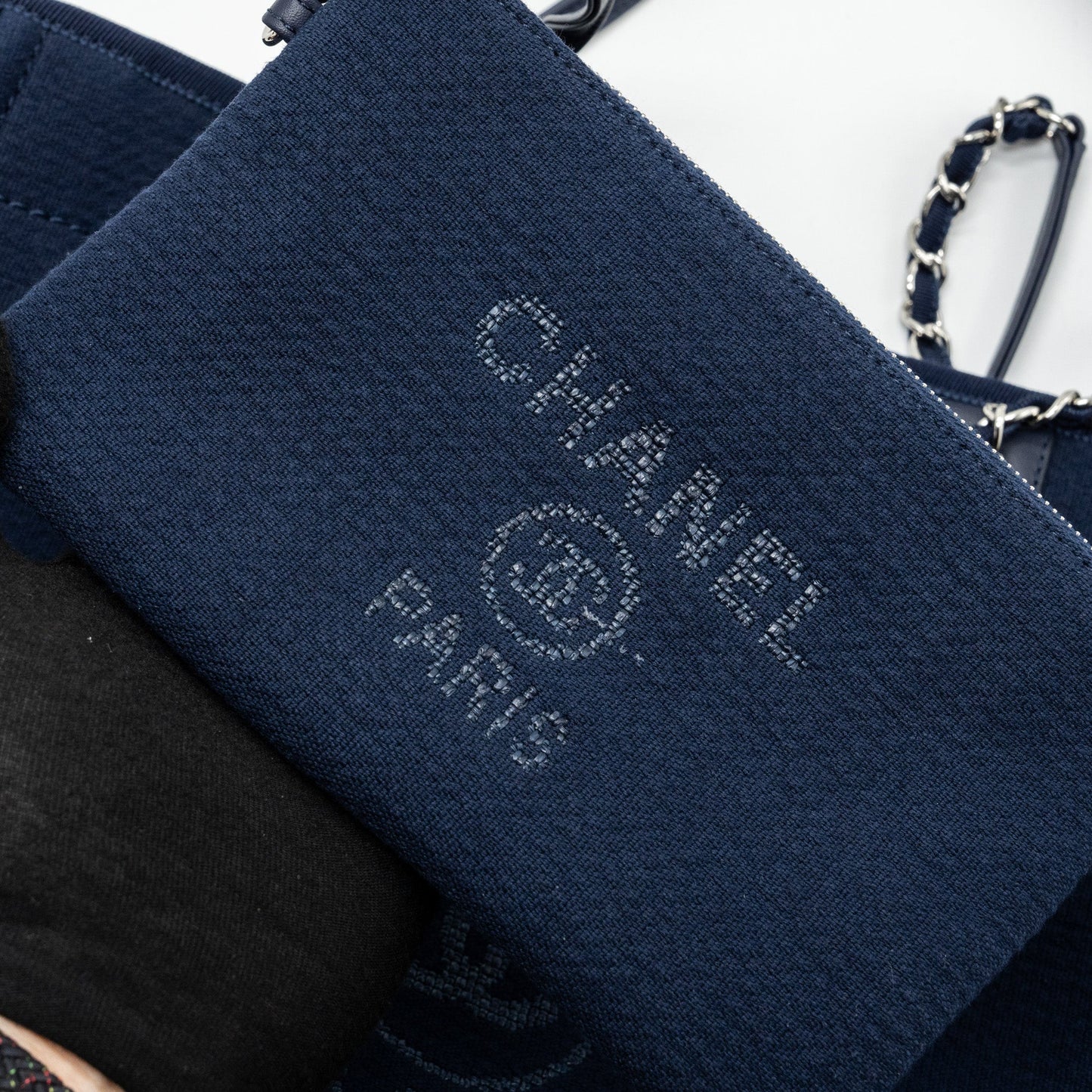 Chanel Deauville Tote Bag Canvas Navy  (microchip)