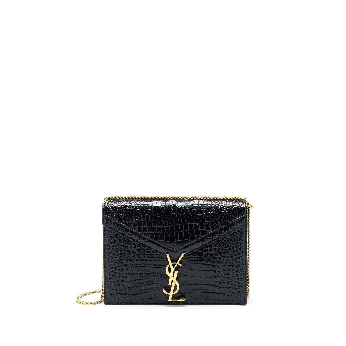 Saint Laurent Cassandra Chain Purse Crocodile-Embossed Leather Black