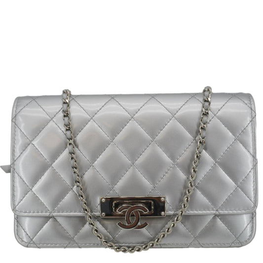 Chanel Golden Class Quilted Leather Wallet on Chain Bag Silver