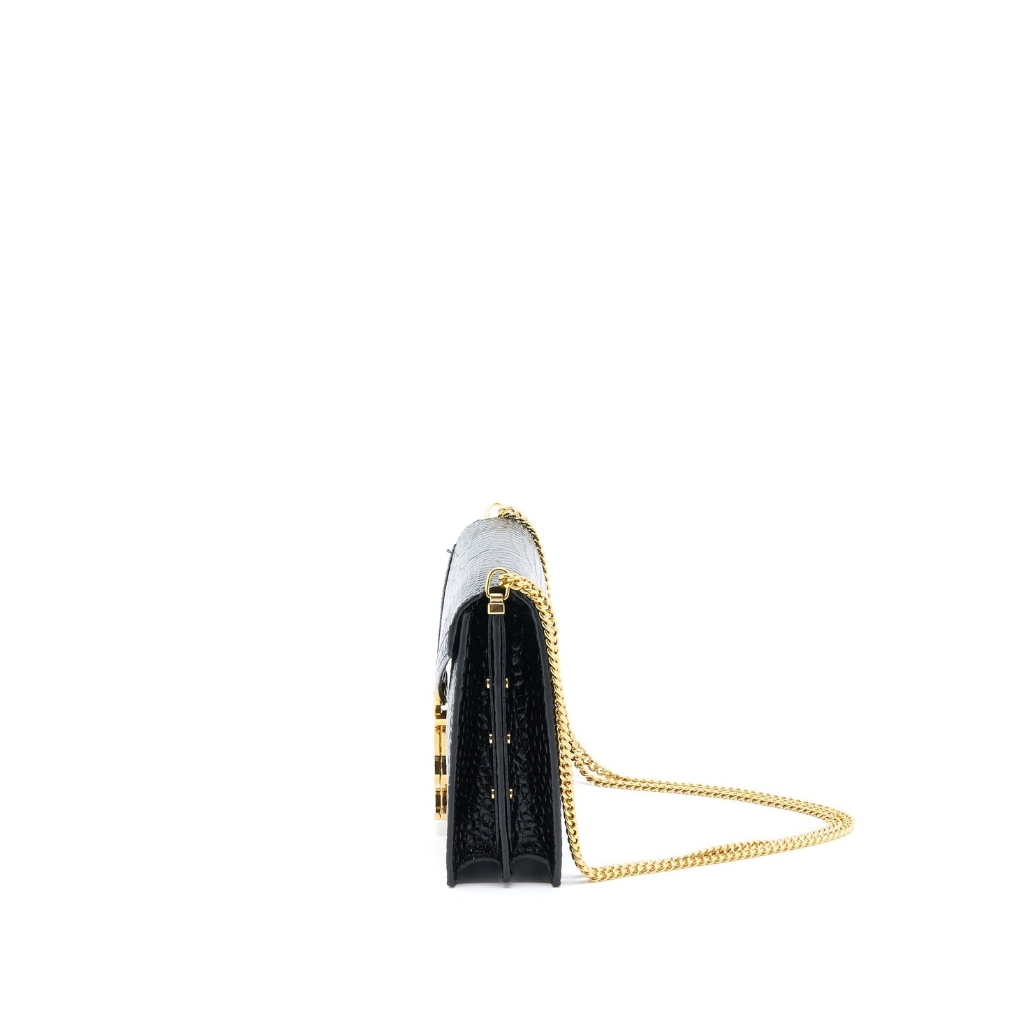 Saint Laurent Cassandra Chain Purse Crocodile-Embossed Leather Black