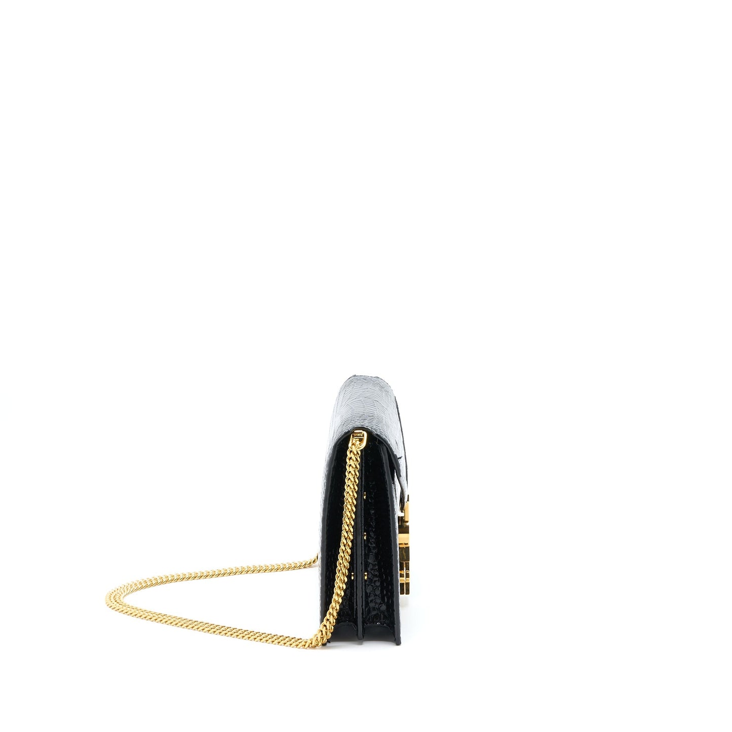 Saint Laurent Cassandra Chain Purse Crocodile-Embossed Leather Black