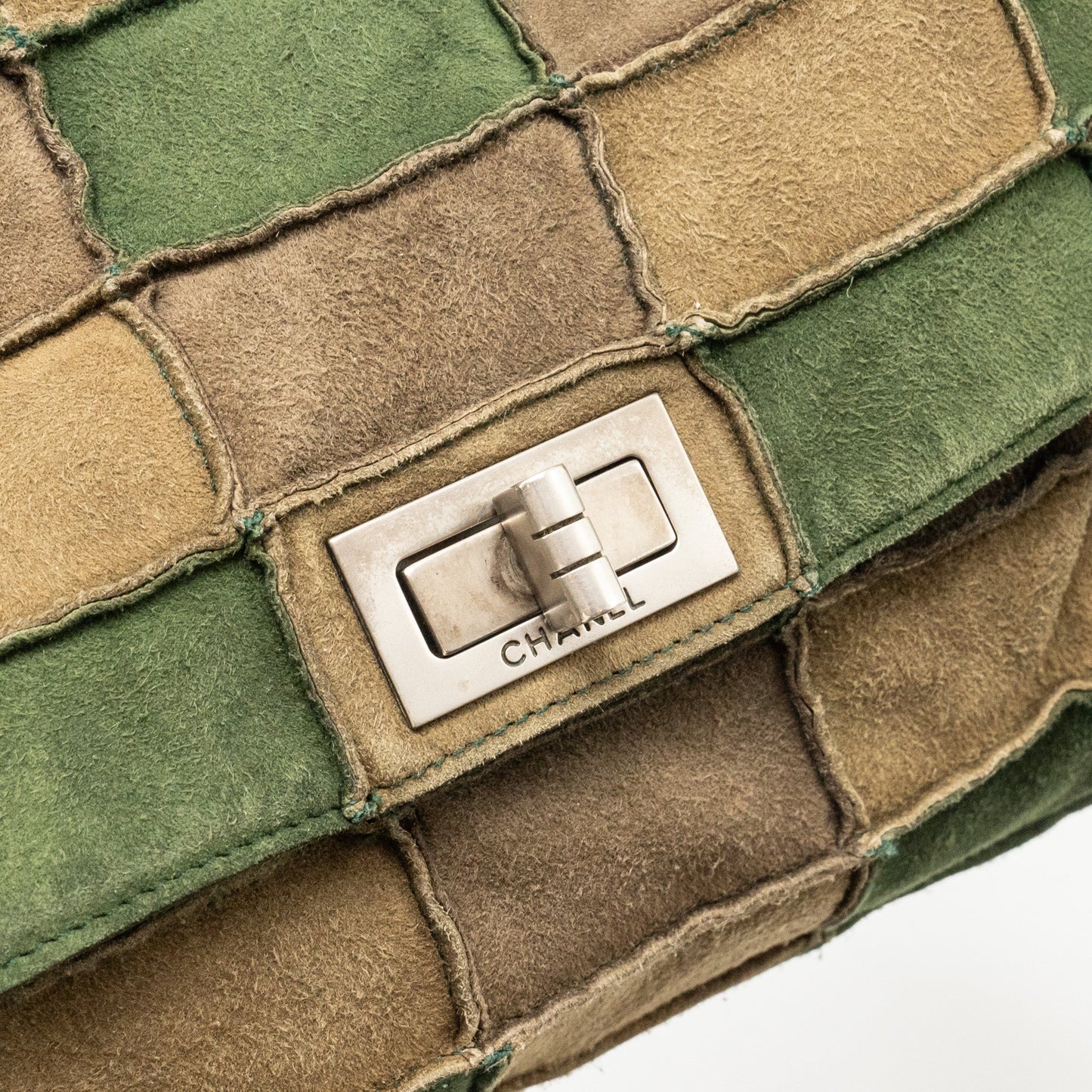 Chanel 2.55 Patchwork Single Flap Bag Suede Dark Green