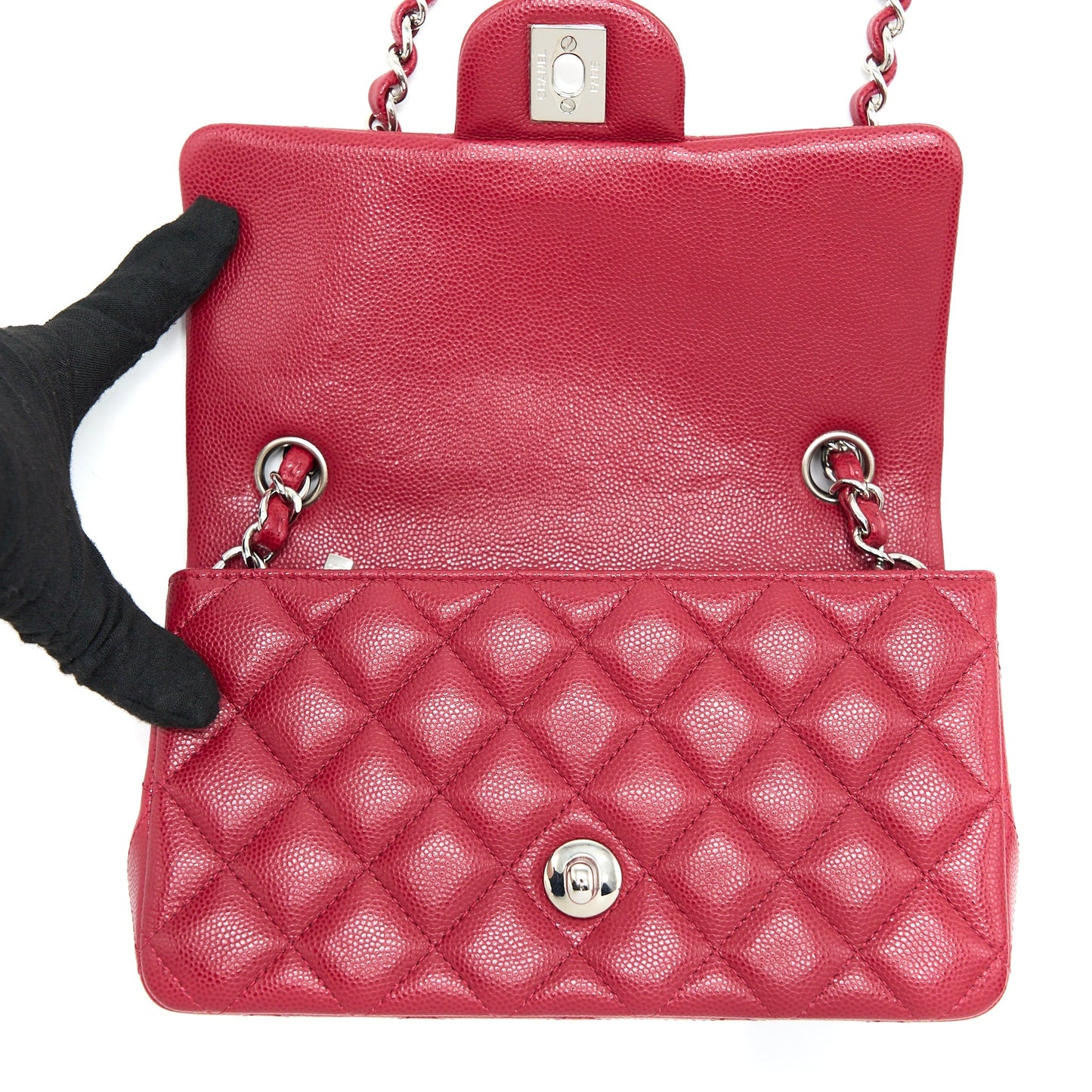 Chanel 18B Classic Mini Rectangular Flap Bag Caviar Dark Pink