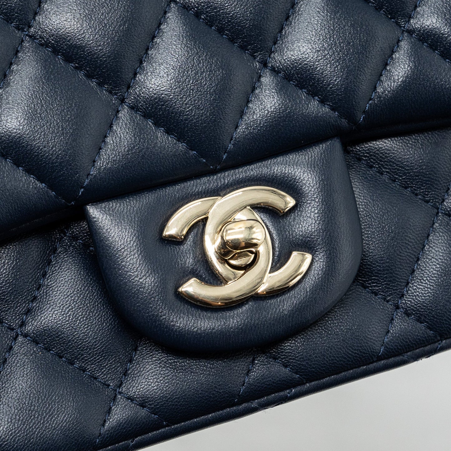Chanel Classic Mini Square Flap Bag Lambskin Dark Blue L
