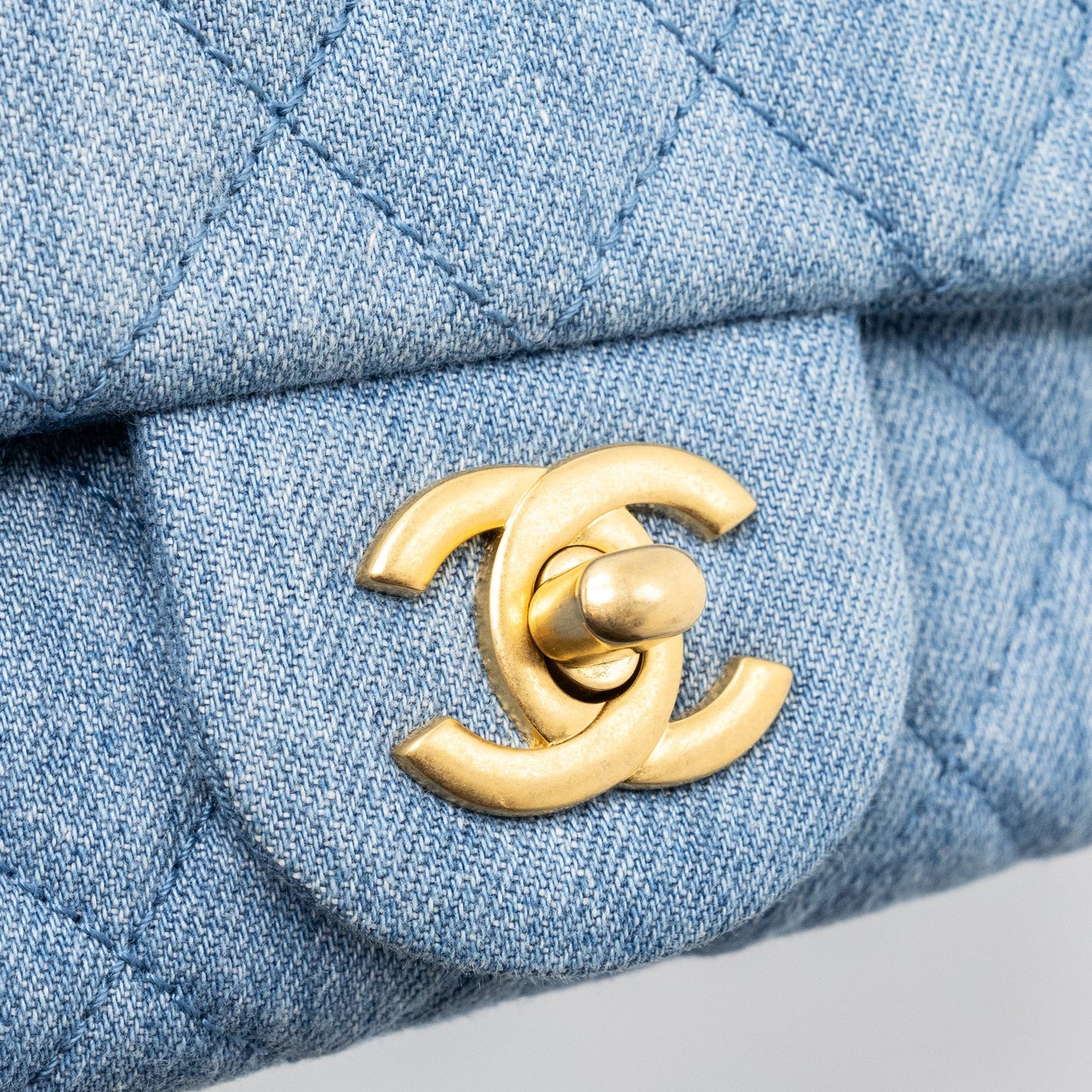Chanel 22c Denim Pearl Crush Mini Square Flap Bag Denim Light blue  (Microchip)