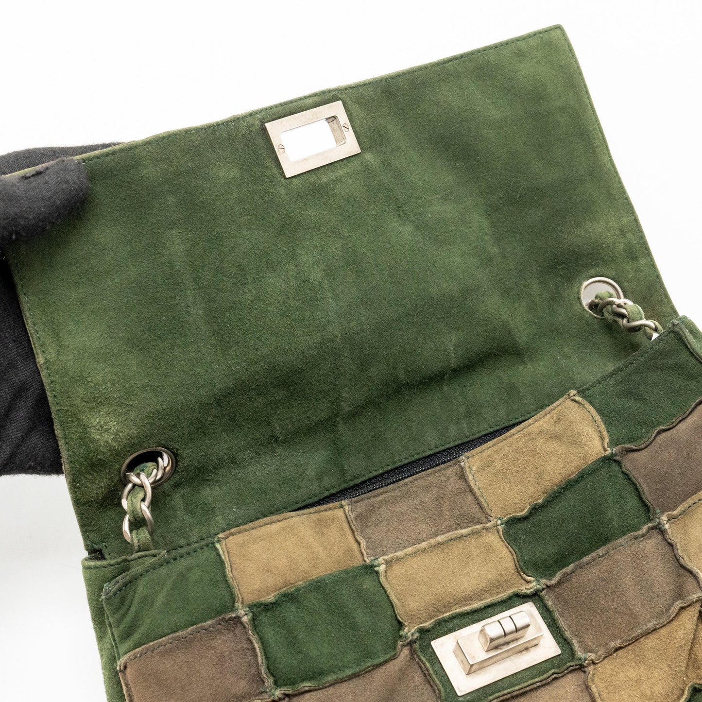 Chanel 2.55 Patchwork Single Flap Bag Suede Dark Green