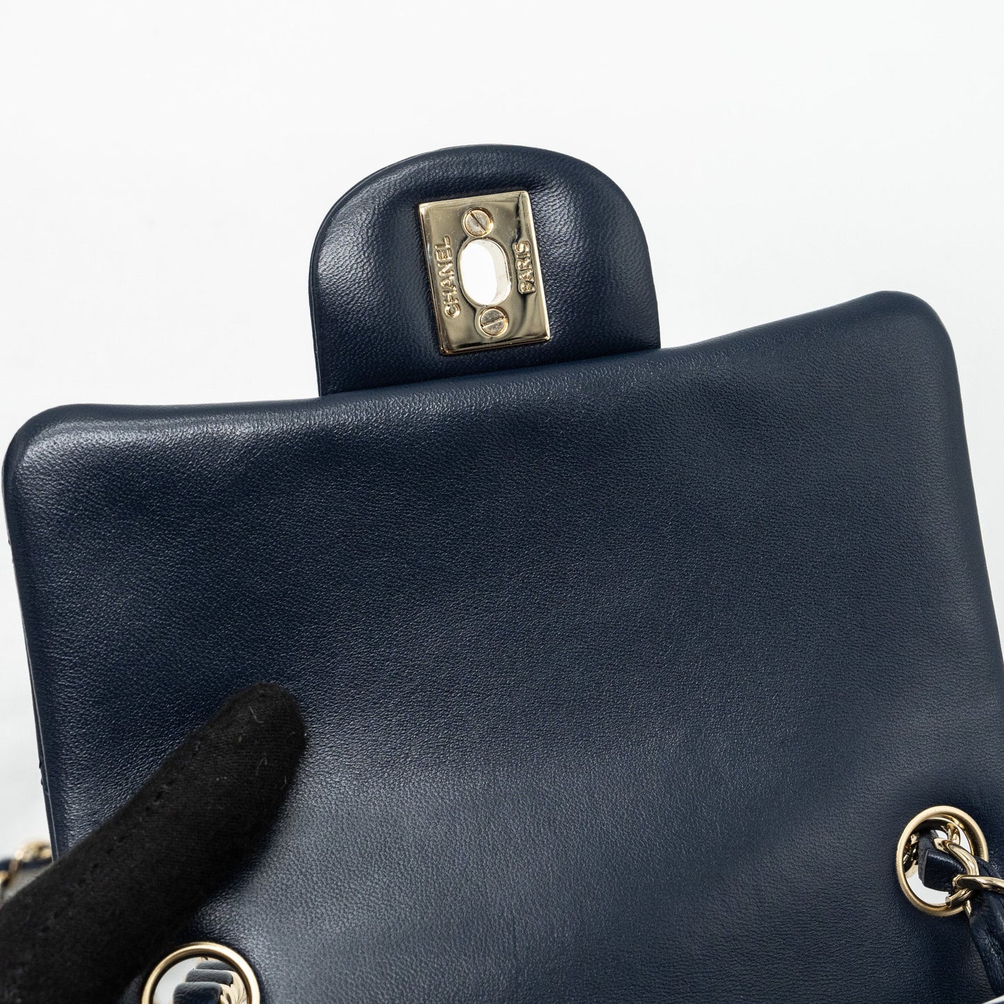 Chanel Classic Mini Square Flap Bag Lambskin Dark Blue L