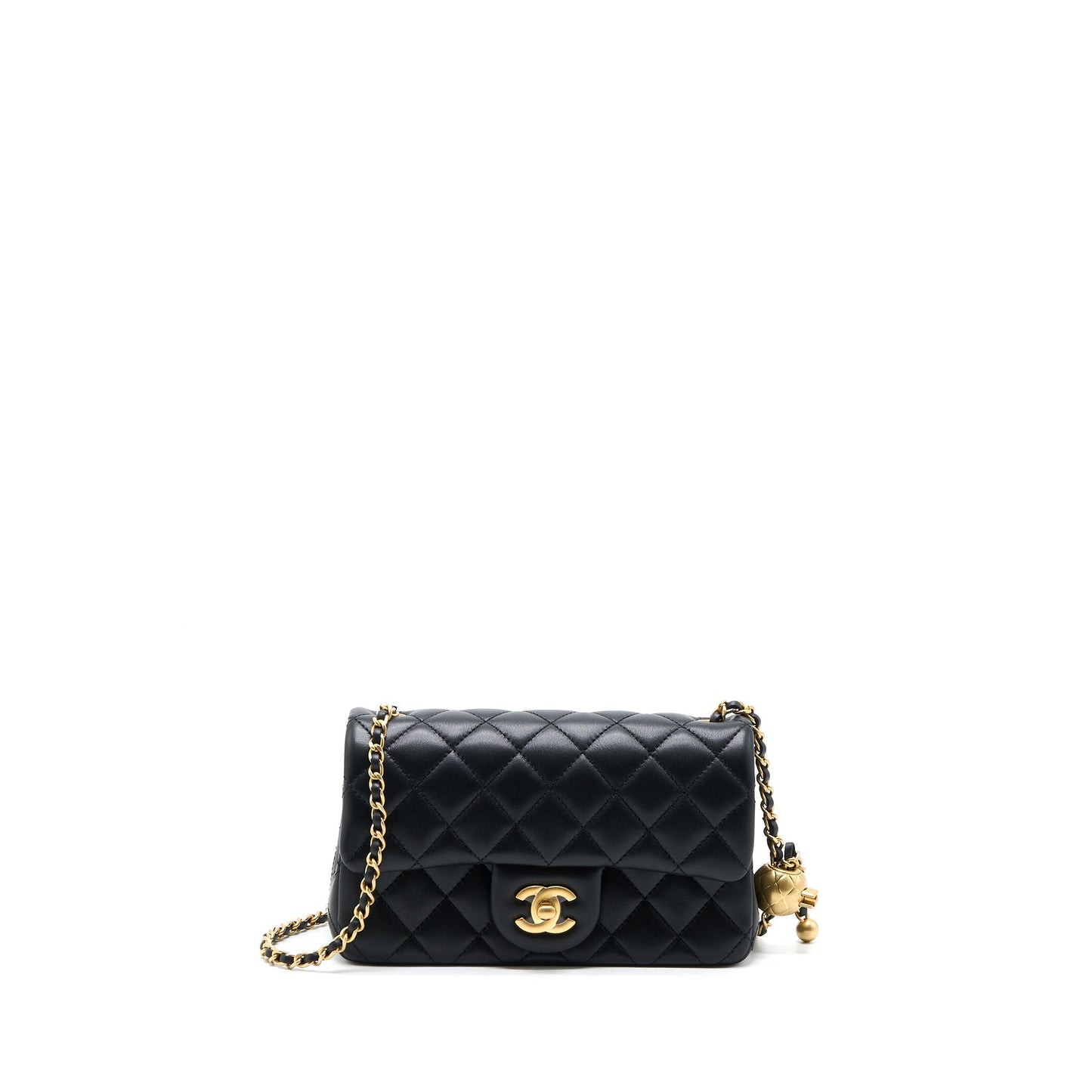 Chanel 23C Pearl Crush Mini Rectangular Flap Bag Lambskin Black Brushed  (Microchip)