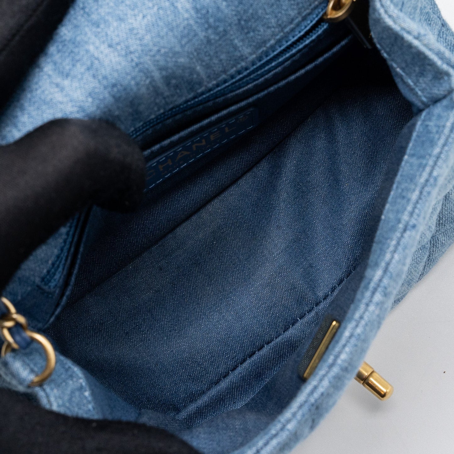 Chanel 22c Denim Pearl Crush Mini Square Flap Bag Denim Light blue  (Microchip)