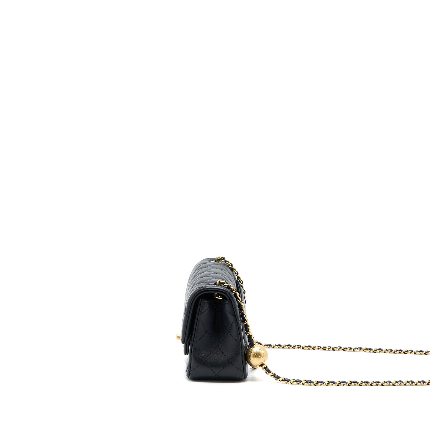 Chanel 23C Pearl Crush Mini Rectangular Flap Bag Lambskin Black Brushed  (Microchip)