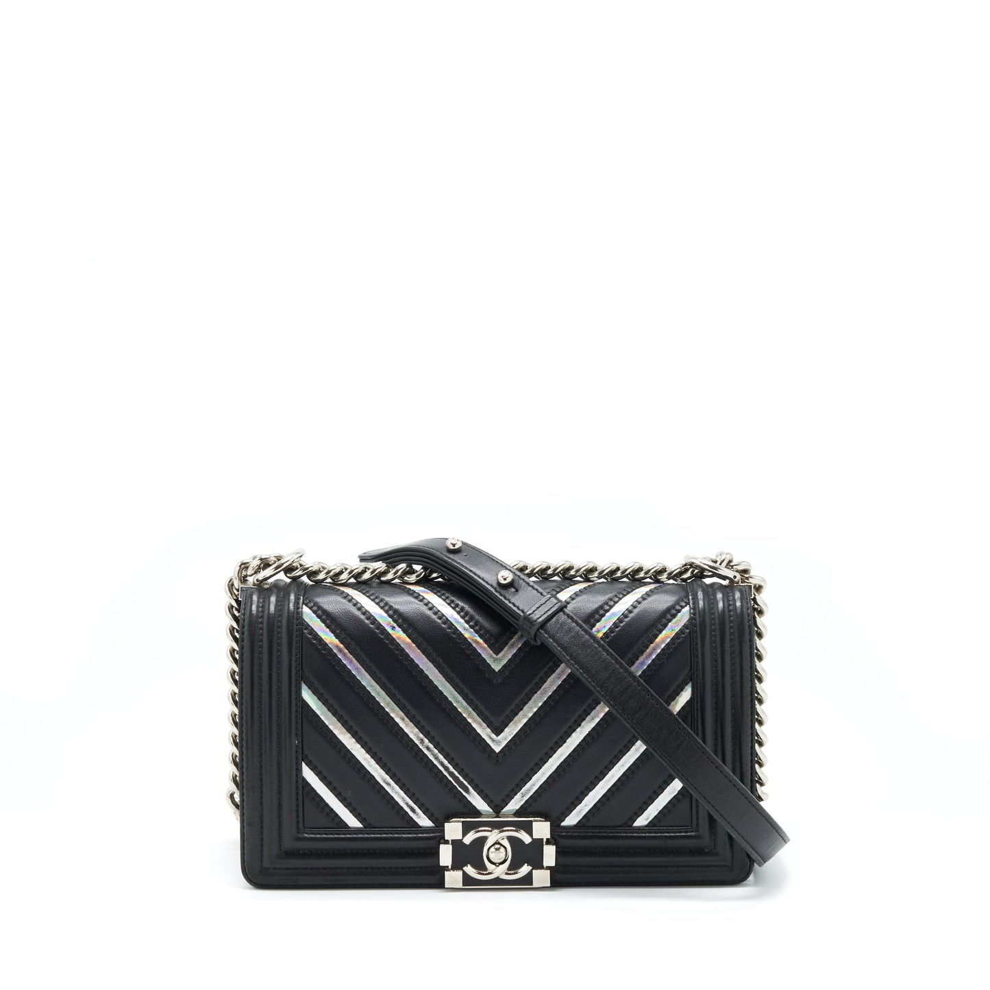 Chanel Medium Boy Chevron Lambskin Black/Silver