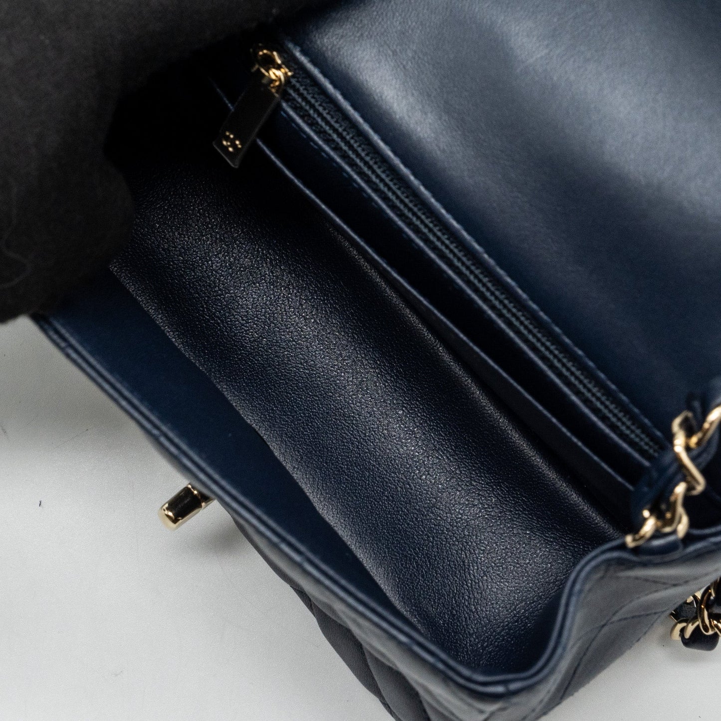 Chanel Classic Mini Square Flap Bag Lambskin Dark Blue L