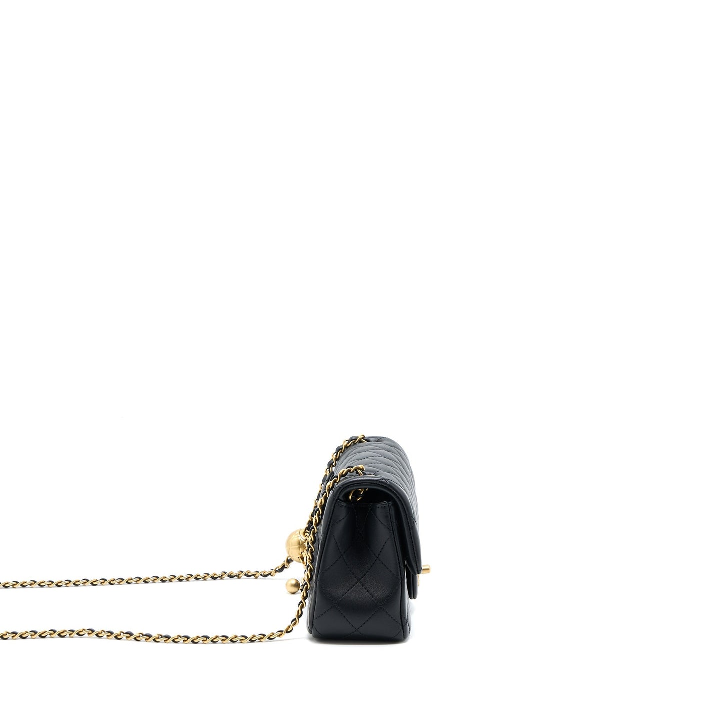 Chanel 23C Pearl Crush Mini Rectangular Flap Bag Lambskin Black Brushed  (Microchip)