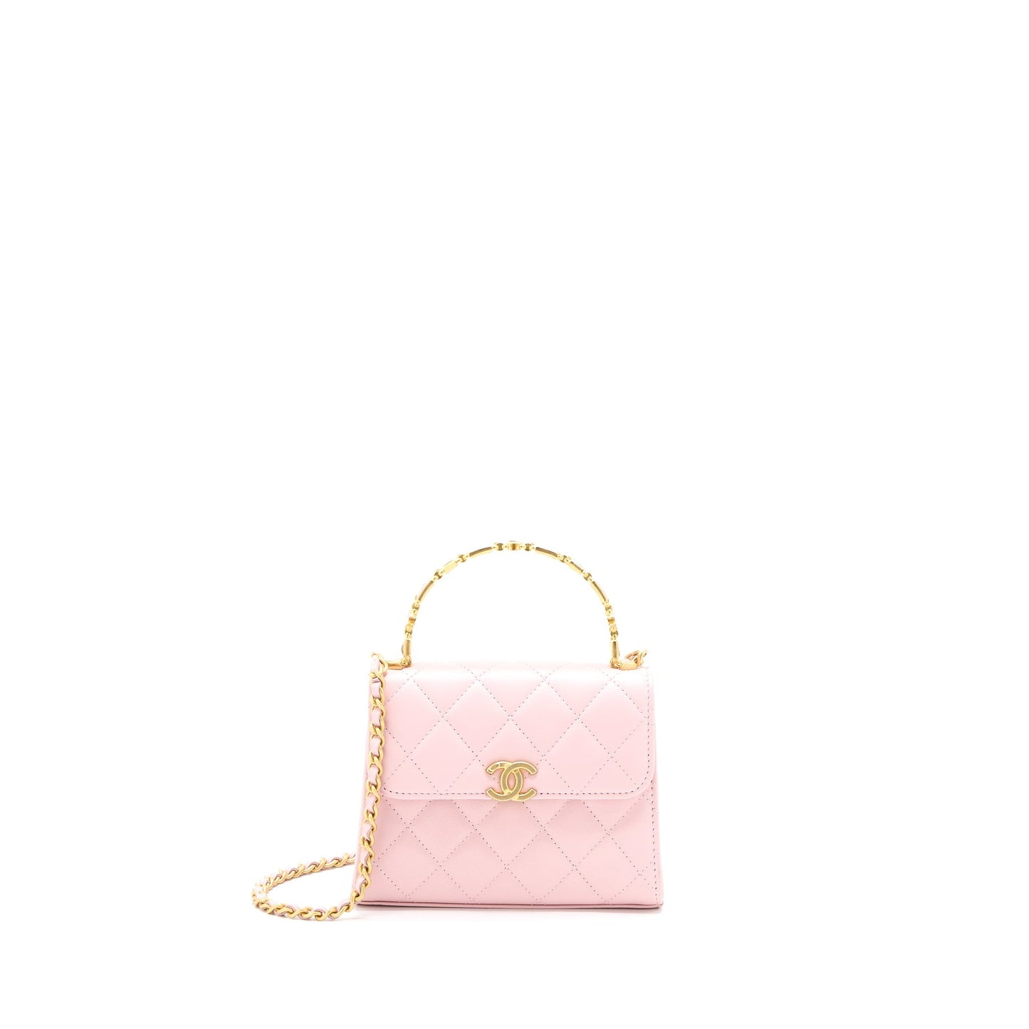 Chanel 22B Mini Flap Bag with Enamel Top Handle Lambskin Pink Brushed