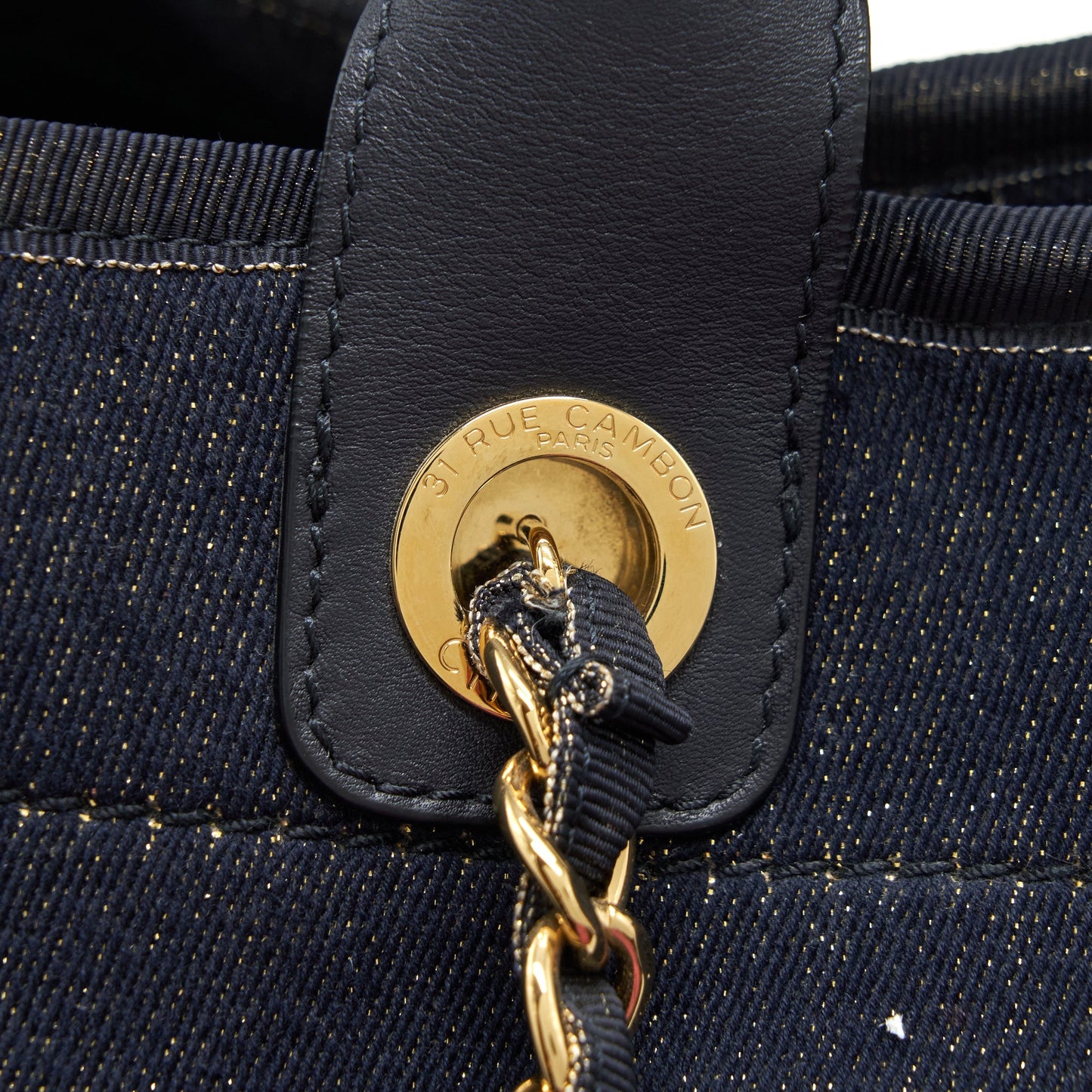 Chanel Deauville Tote Bag Denim Dark Blue/Gold