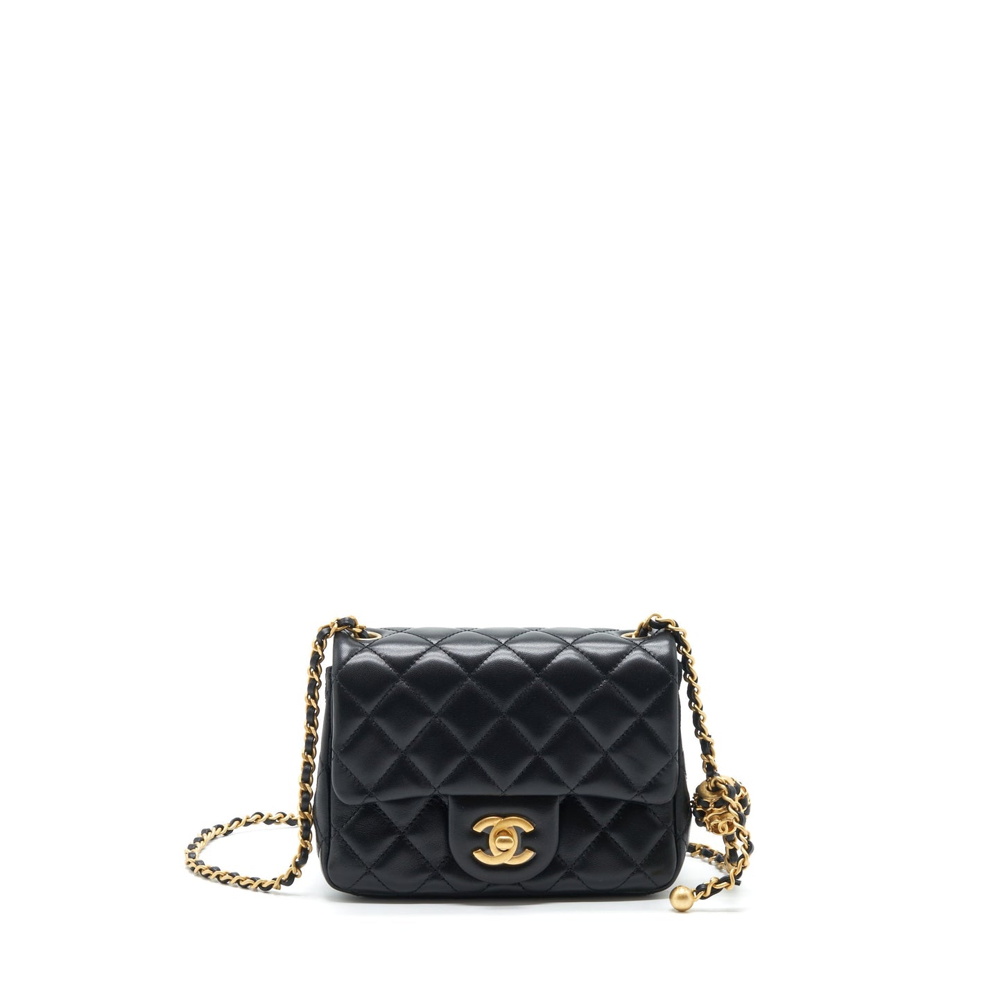 Chanel 22S Pearl Crush Mini Square Flap Bag Lambskin Black
