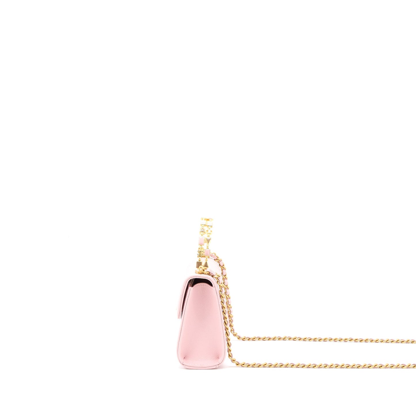 Chanel 22B Mini Flap Bag with Enamel Top Handle Lambskin Pink Brushed