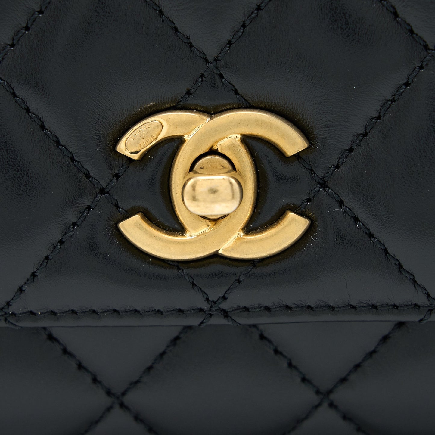 Chanel 22A Mini Coco Handle with Detailed Letter Handle Calfskin Black Brushed  (Microchip)