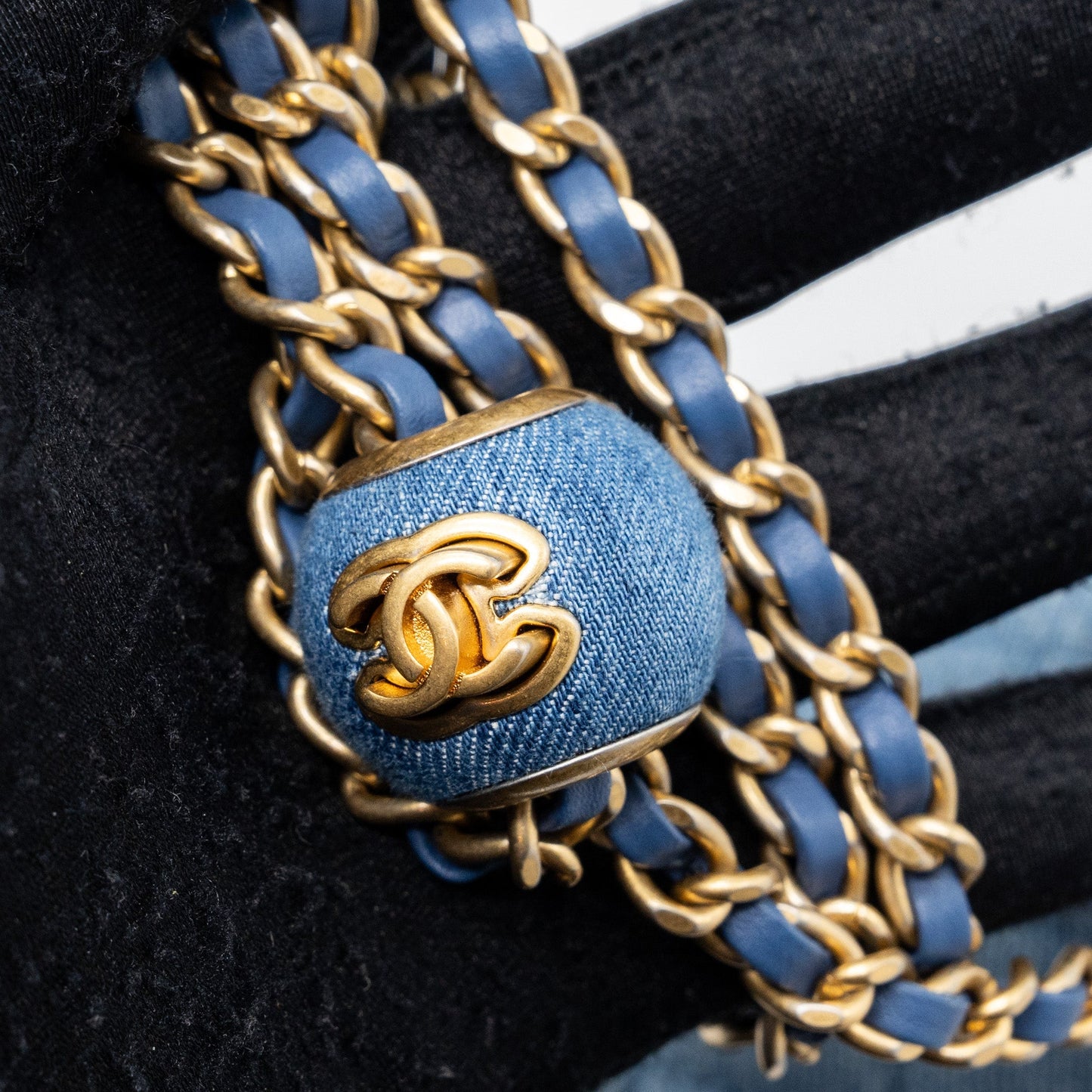 Chanel 22c Denim Pearl Crush Mini Square Flap Bag Denim Light blue  (Microchip)