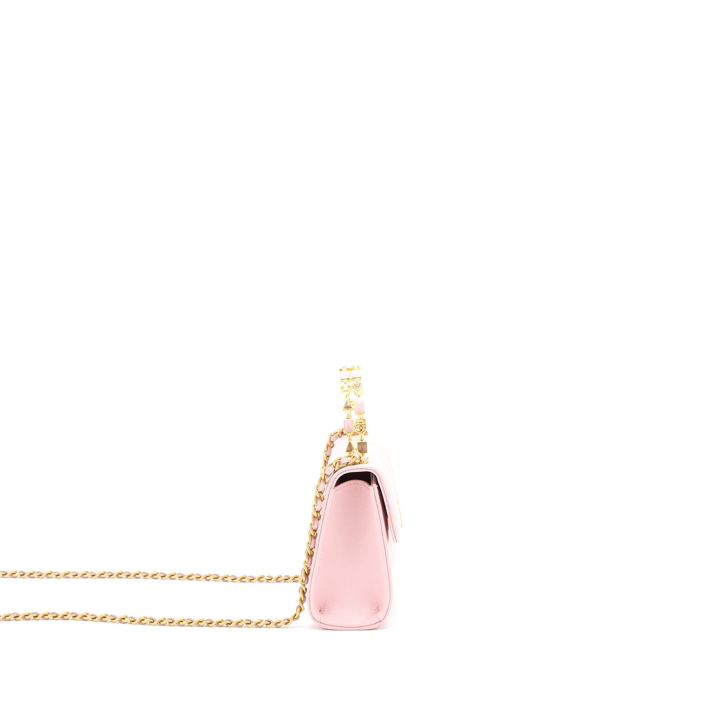 Chanel 22B Mini Flap Bag with Enamel Top Handle Lambskin Pink Brushed